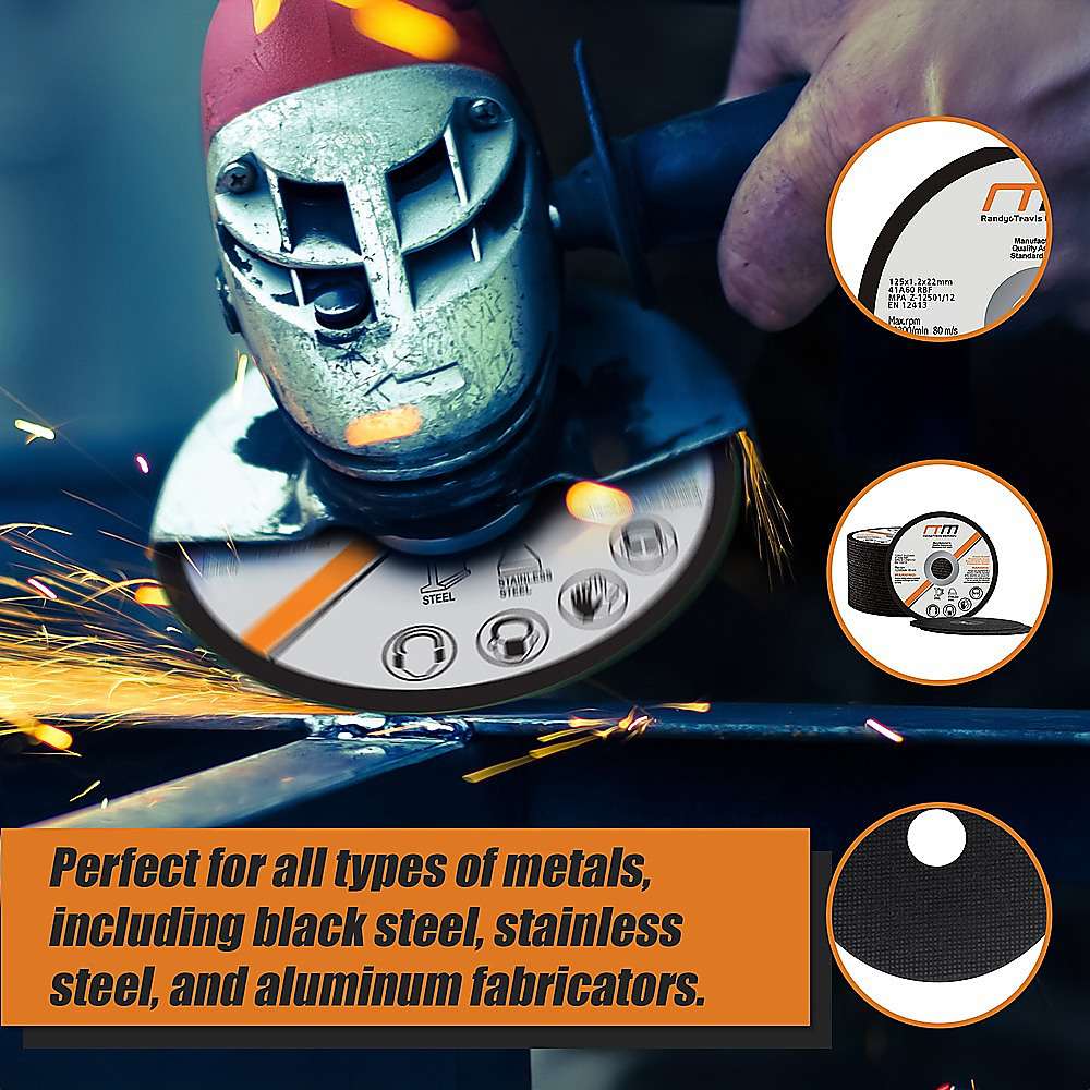125mm 5-Inch Cutting Disc Wheel for Angle Grinder - 100 Pack | Metal & Concrete Cutting | Perfect for DIY Projects, Construction, and Metalworking