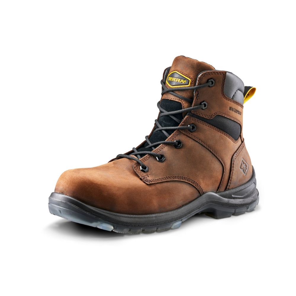 Terra Byrne Unisex 6-Inch Waterproof Composite Toe Work Boots TR0A839BDBX - Brown Safety Shoes for Construction, Warehouse & Outdoor Work