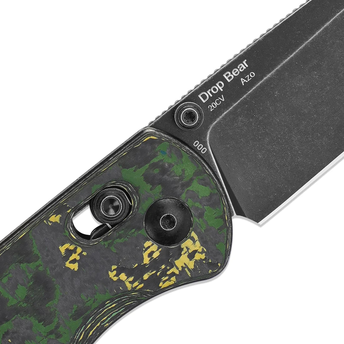 Kizer Ki3619A1 AZO Drop Bear Folding Pocket Knife - CPM 20CV Steel Black Stonewashed Drop Point Blade with Toxic Storm FatCarbon Handles - Perfect for EDC, Camping, Hiking & Outdoor Survival