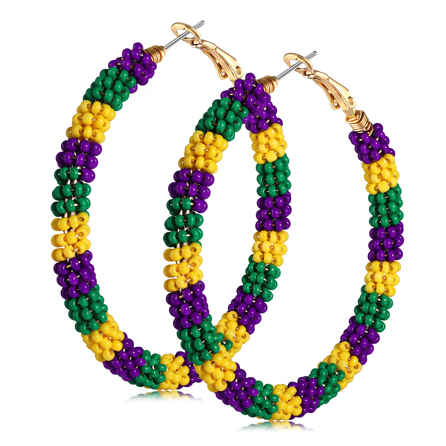 Boho Beaded Hoop Earrings for Women - Colorful Mixed Bead Dangle Earrings, Bohemian Style Hoop Ear Studs | Perfect for Casual Wear, Parties & Festivals