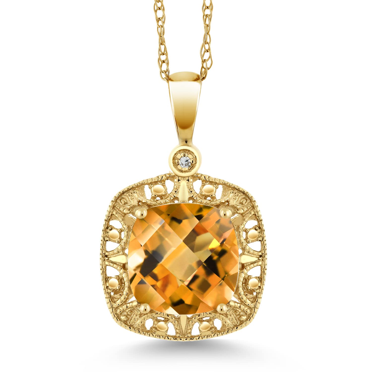 10K Gold Citrine Diamond Pendant Necklace for Women - Elegant Gift for Her
