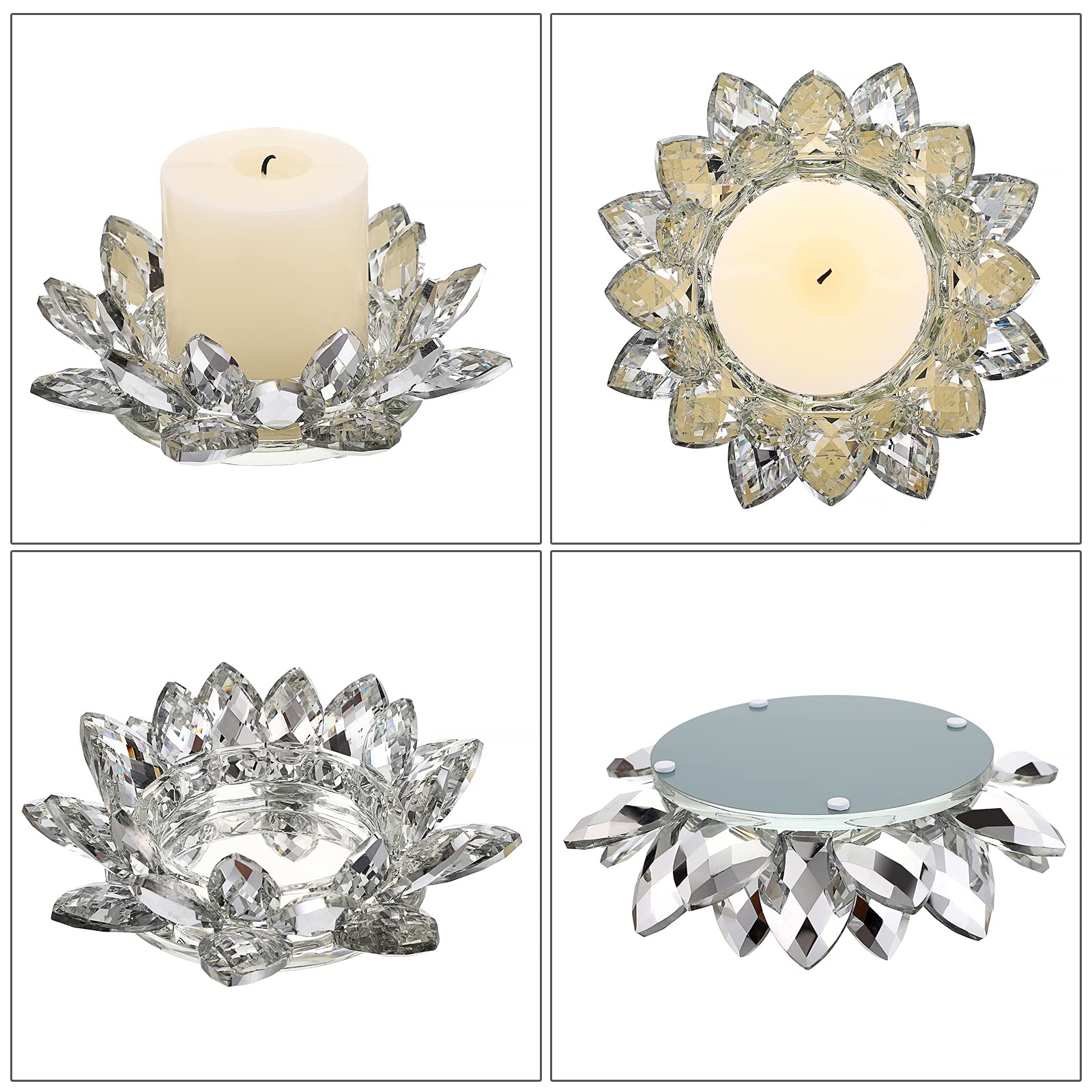 OwnMy Clear Glass Lotus Flower Candle Holder - 3