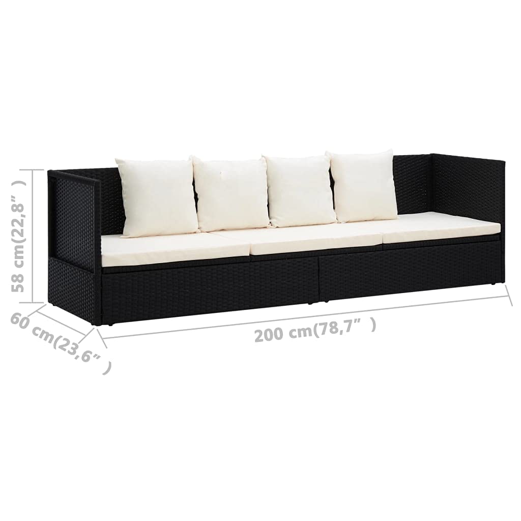 FAMIROSA Black Poly Rattan Outdoor Lounge Bed with Cushion - Patio & Garden Relaxation