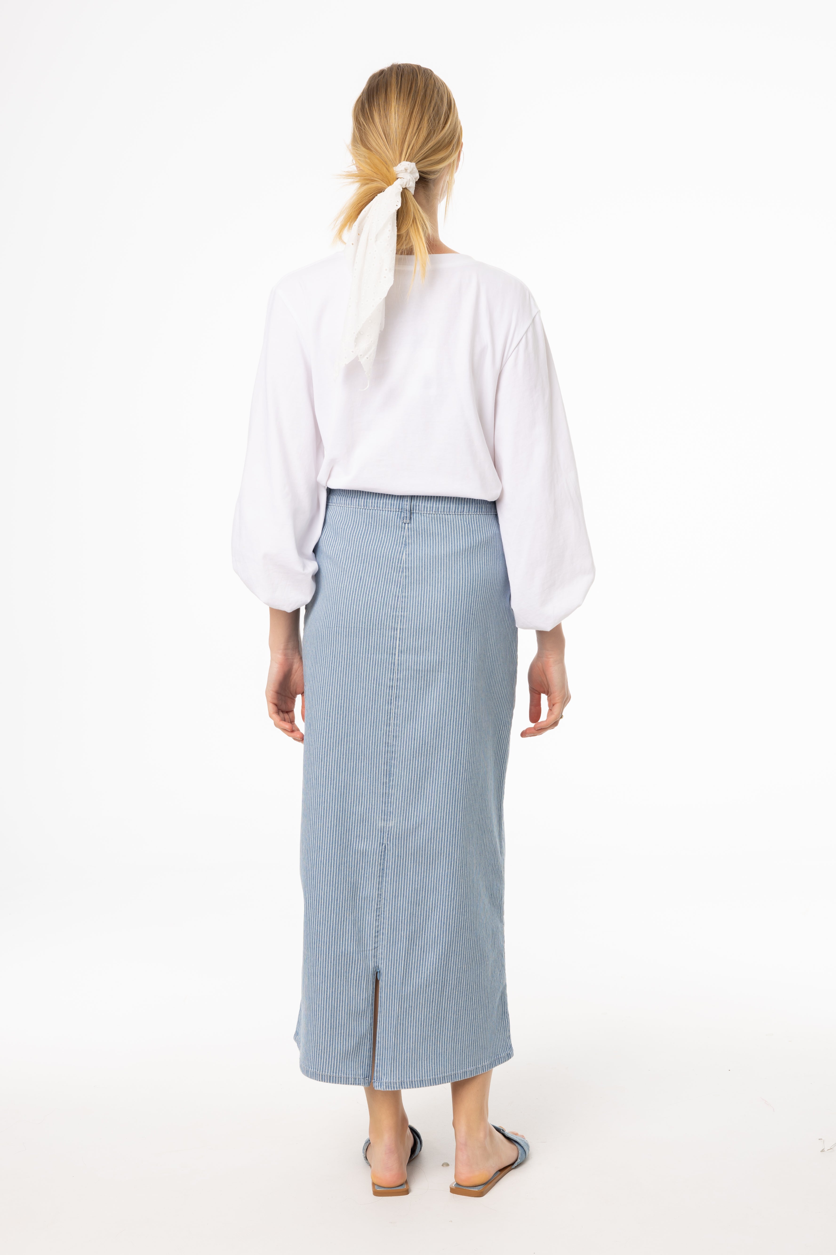 Stylish Blue Pinstripe Denim Skirt for Women - Trendy High Waist A-Line Denim Mini Skirt - Perfect for Casual Outfits, Date Nights & Summer Fashion