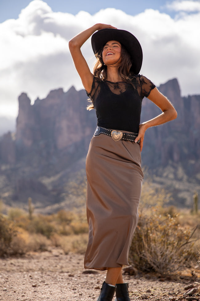 Desert Cowgirl Bronze Skirt - Western Boho Maxi Skirt for Women | Perfect for Music Festivals, Rodeos & Boho Chic Outfits