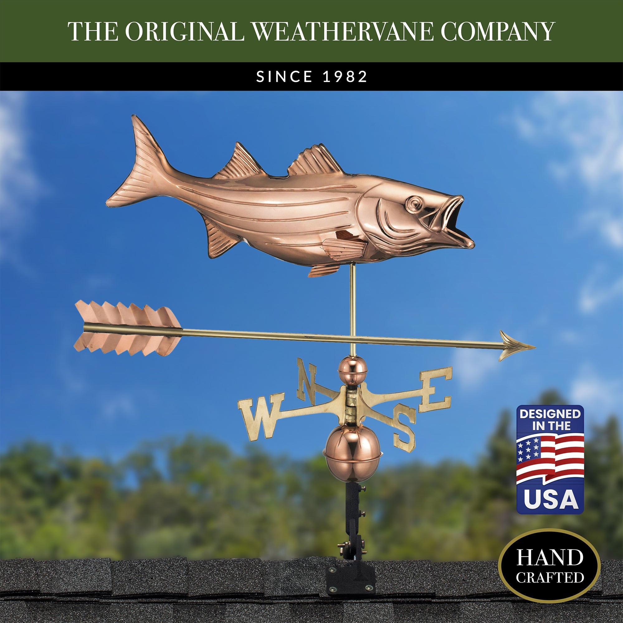 Bass with Arrow Weathervane - Decorative Outdoor Metal Sculpture for Garden, Yard, or Roof - Perfect for Rustic Home Decor & Fishing Enthusiasts