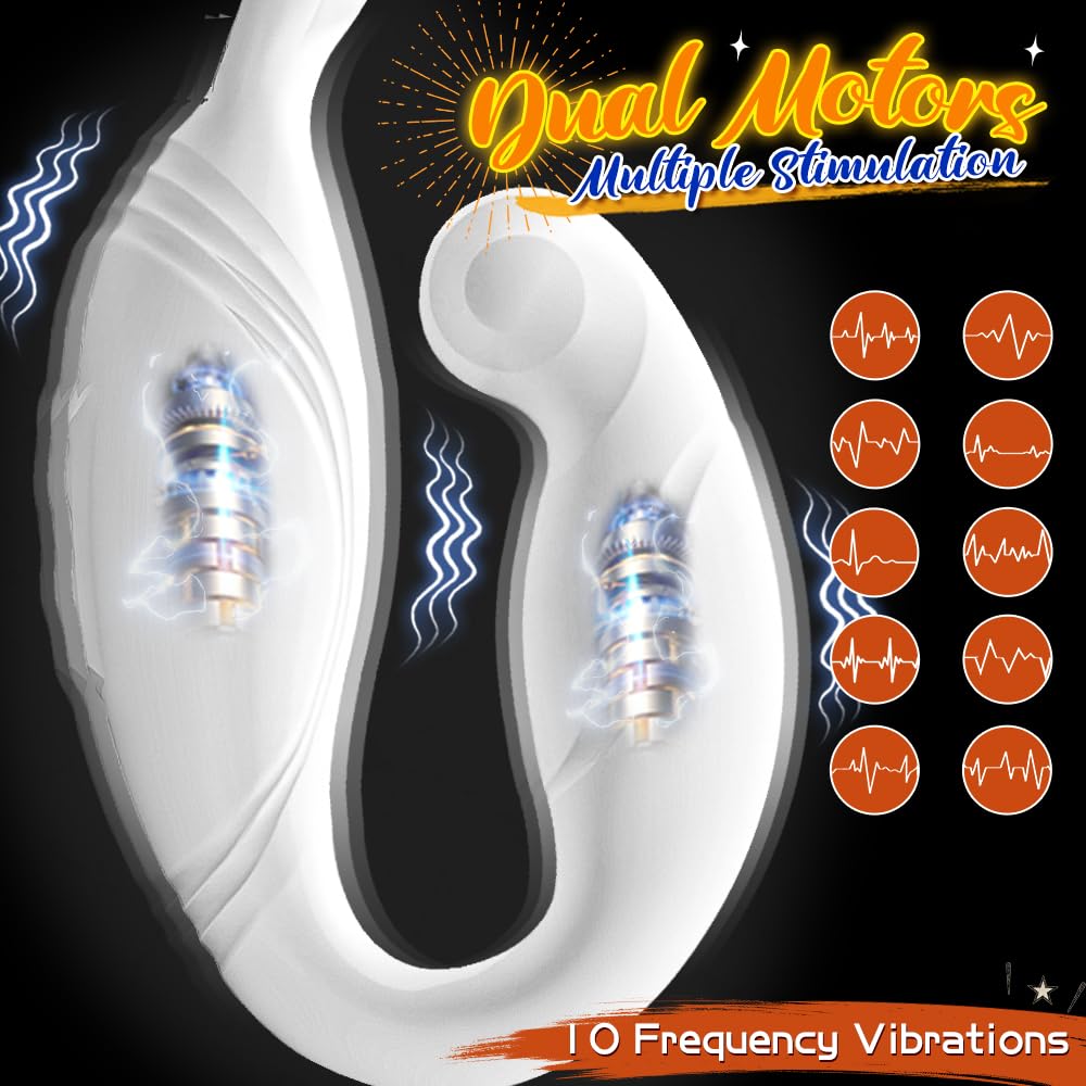 Premium Rotating Anal Vibrator & Prostate Massager for Men - Dual Silicone Cock Rings, Remote Control C-Shaped Penis Ring - Adult Sex Toys for Couples (White) - Perfect for Solo Play & Partnered Intimacy
