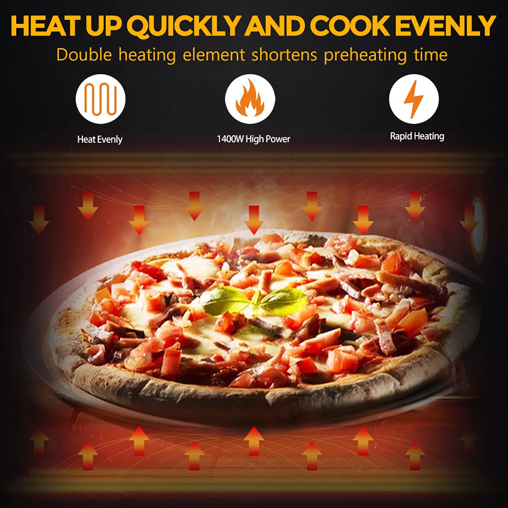 Commercial Electric Pizza Oven 16 Inch - 1400W Countertop Pizza Maker with 20L Capacity, Stainless Steel Single Deck Toaster & Broiler for Restaurant, Home & Bakery - Perfect for Pizzas, Snacks, Baking & Broiling
