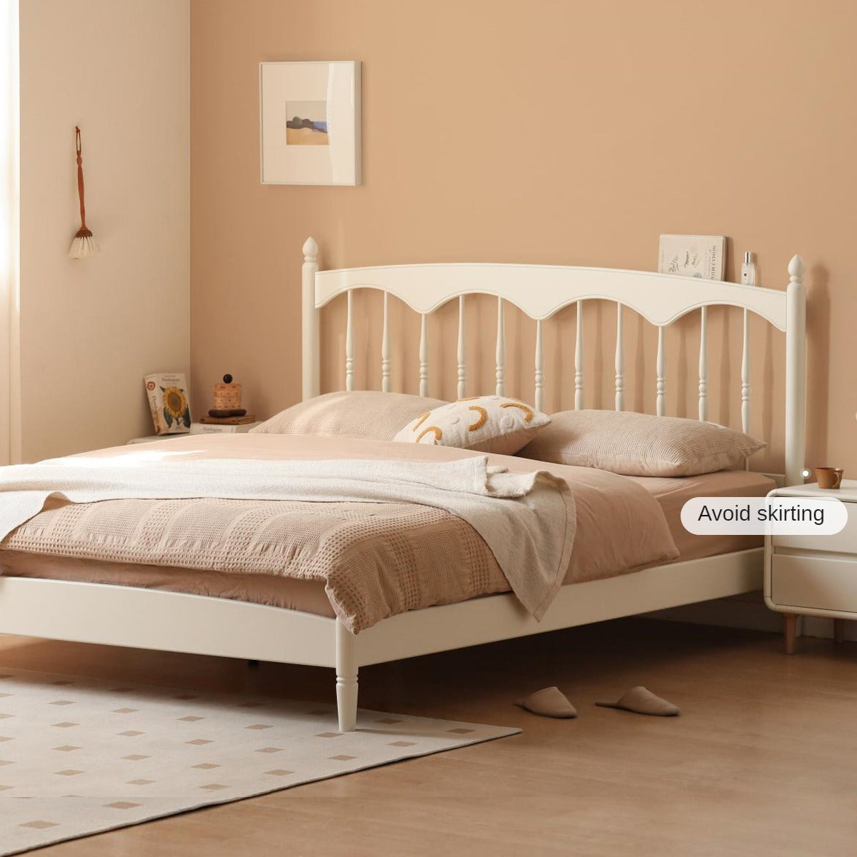 French Cream Style Poplar Solid Wood Bed - Elegant & Durable Bedroom Furniture for Master Bedroom, Guest Room, or Kids Room