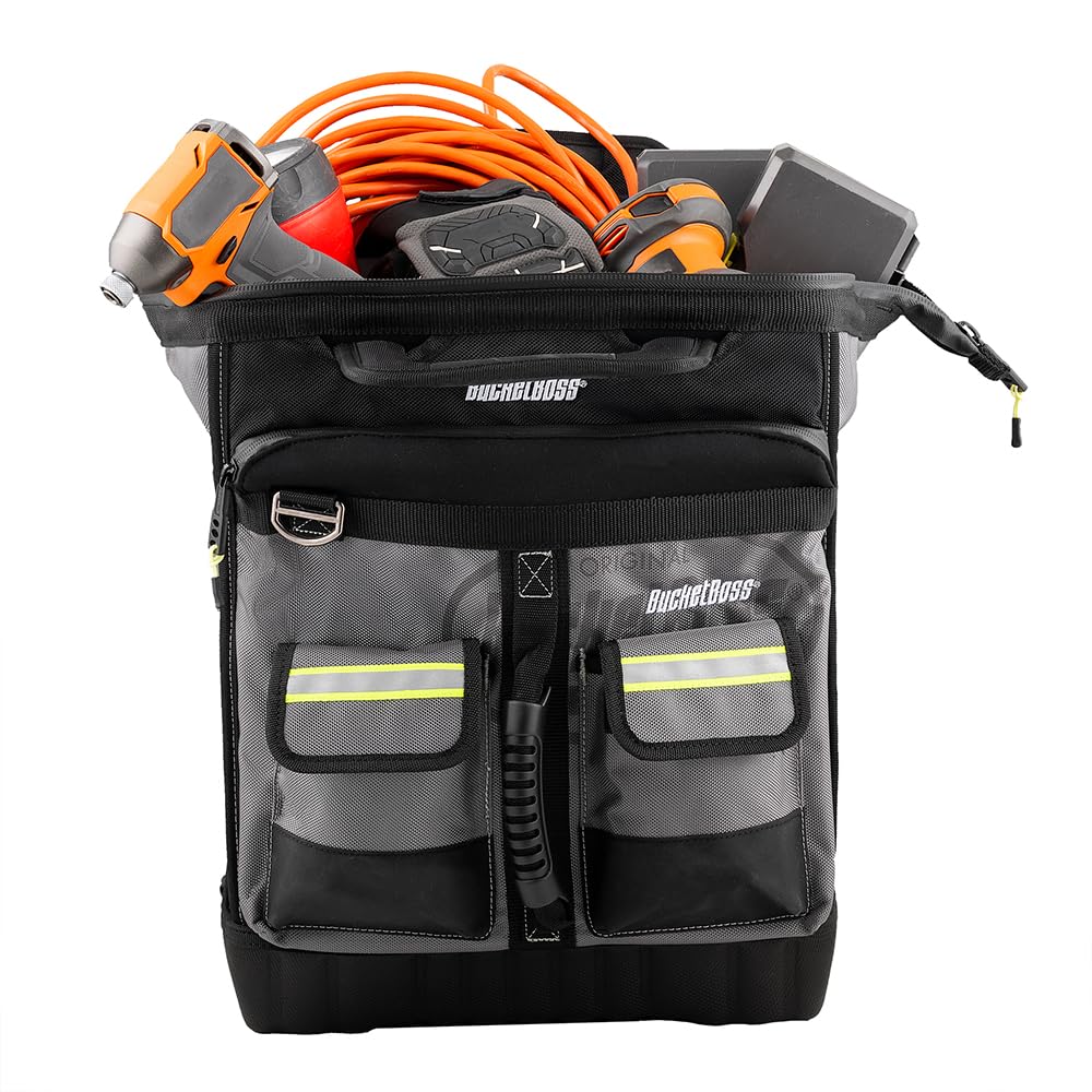 Bucket Boss HV ProTech Tool Case - Professional Series (65170-HV) Grey & Black - Durable Tool Bag for Electricians, Contractors & DIY Projects