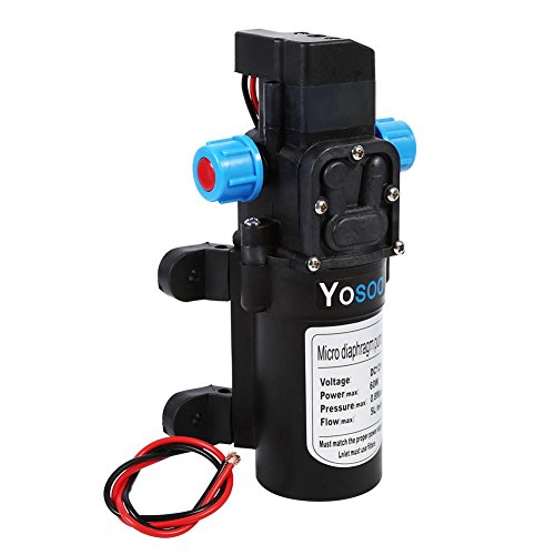 Keenso 12V DC Self-Priming Diaphragm Water Pressure Pump with Hose Clamps - 5 L/Min 116 PSI for RV, Camper, Marine Boat - Freshwater Spray Pump with Pressure Switch for Outdoor, Camping & Boating Applications