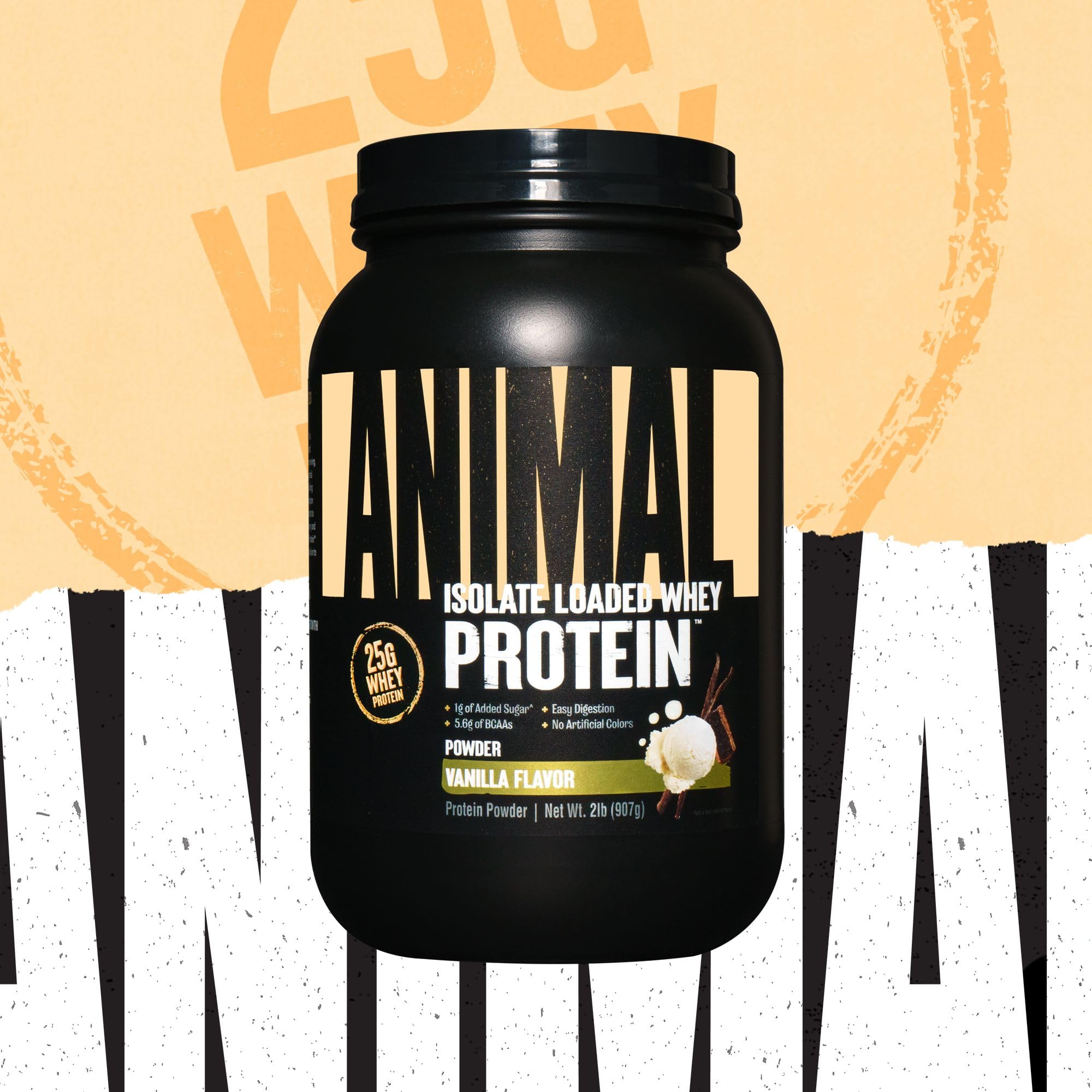 Animal Whey Isolate Protein Powder - 25g Protein for Pre & Post Workout Muscle Building & Recovery with Digestive Enzymes - Low Sugar, Great Vanilla Flavor - 2 lbs for Men & Women - Perfect for Gym, Home Workouts & Active Lifestyle