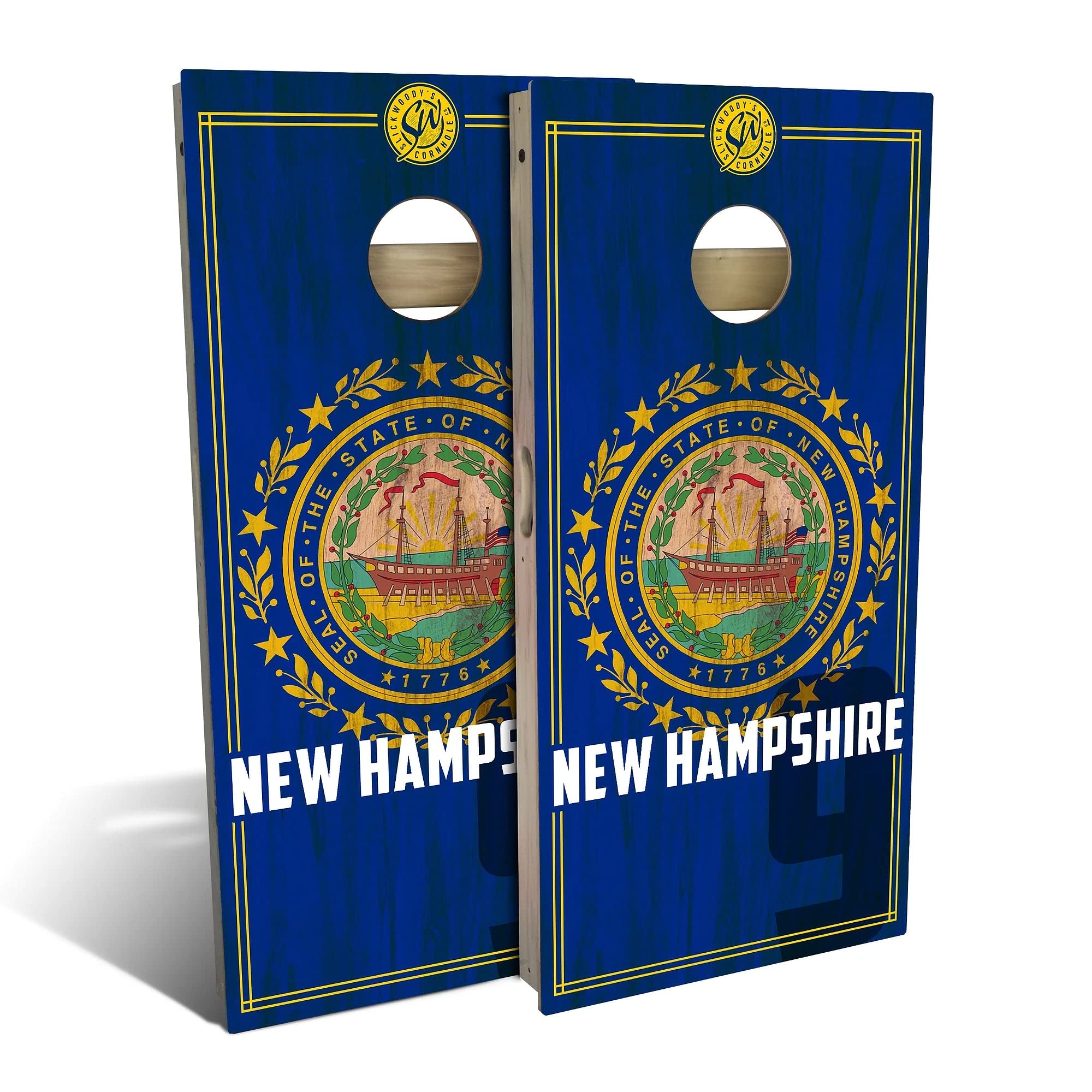 Skip's Garage New Hampshire Flag 2.0 Cornhole Board Set - Customizable Size & Accessories - 2 Boards & 8 Bags Included - Perfect for Backyard Parties, Tailgating & Outdoor Games