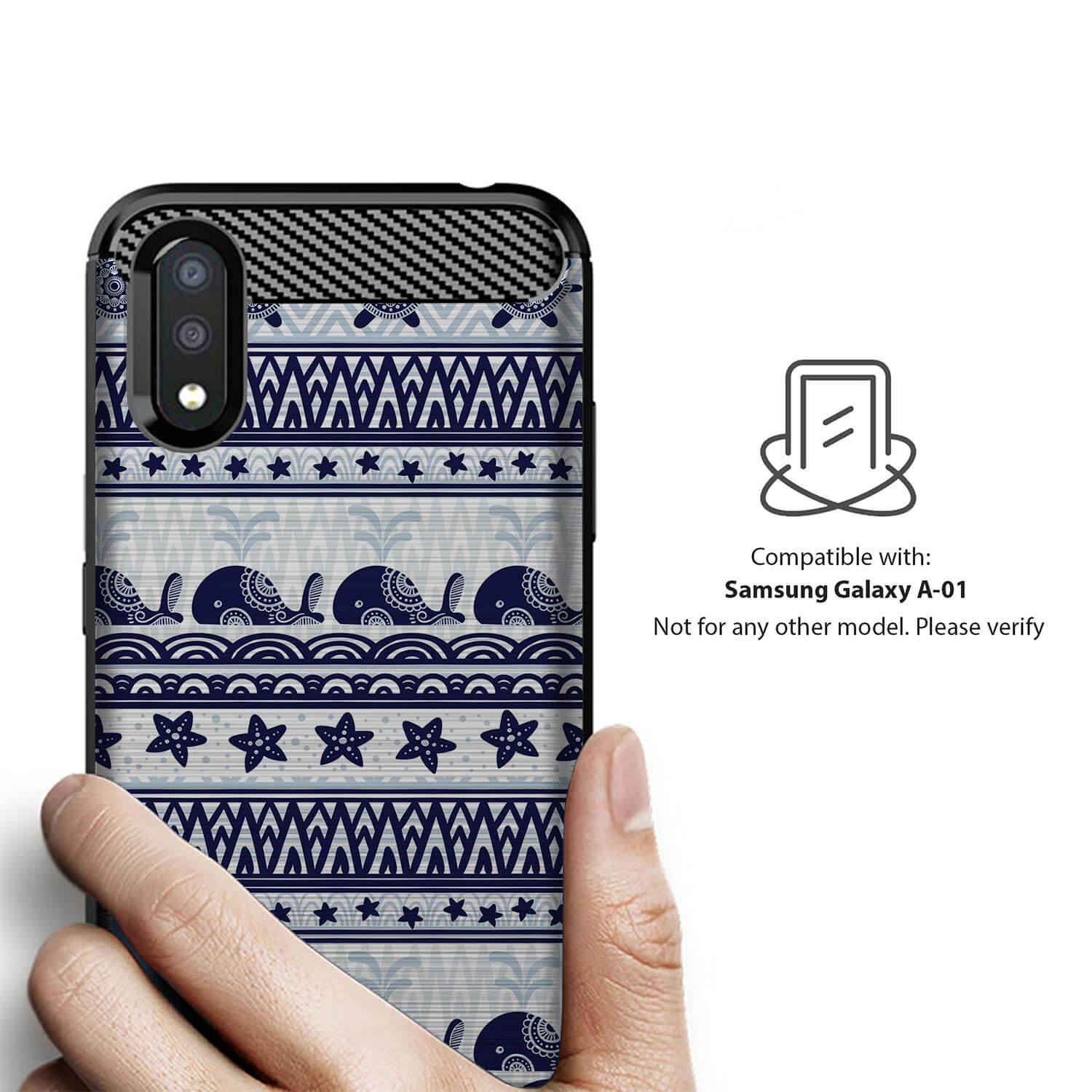 Samsung Galaxy A01 Case - Slim Black Flexible TPU Cover with Shock Protection | Whale Sea Tribal Design | Perfect for Daily Use, Travel & Outdoor Activities