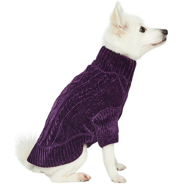 Cozy Dreams Dark Purple Dog Sweater - Warm & Soft Pet Clothing for Small Medium Large Dogs - Perfect for Winter Walks & Indoor Comfort