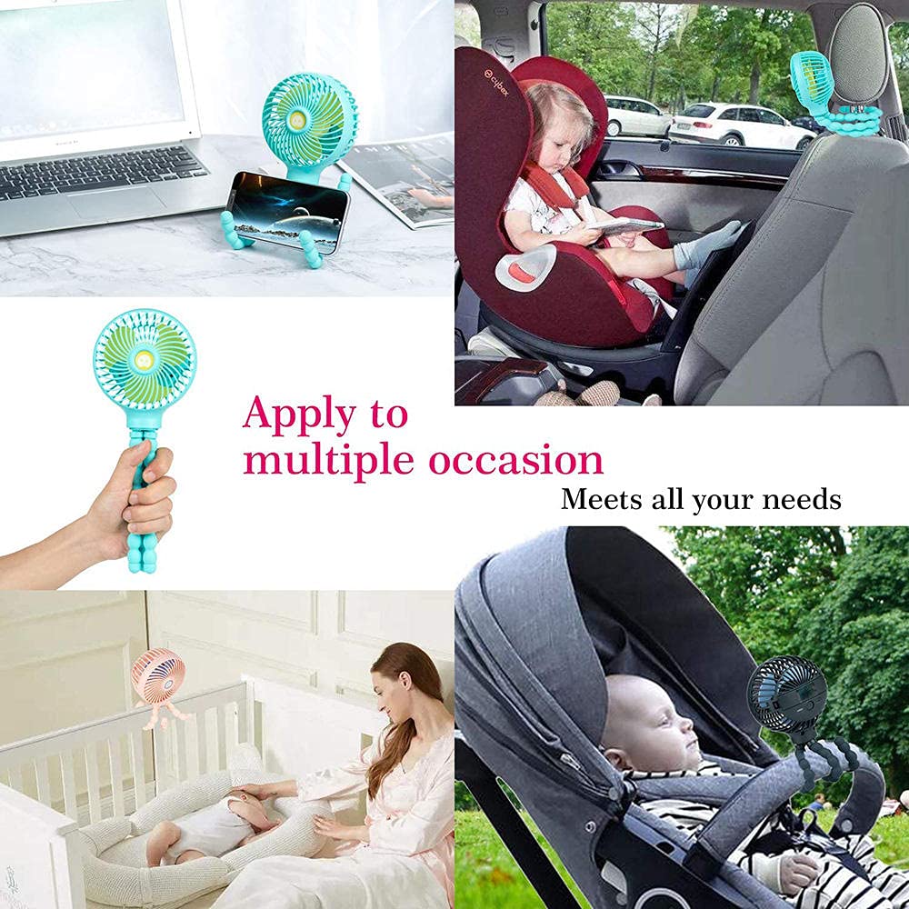 Mini Portable Octopus USB Desk Fan - Adjustable Handheld Hanging Fan with USB Charging for Office, Bedroom, Outdoor Use - Pink Cooling Fan for Summer
