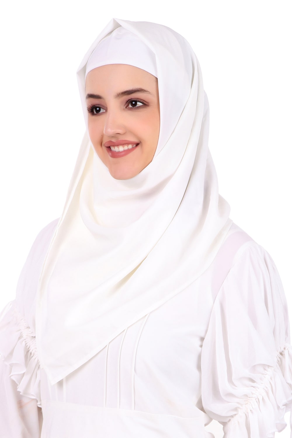 Elegant White Embroidered Floral Neck Abaya Dress for Women - Perfect for Prayer, Eid, and Special Occasions