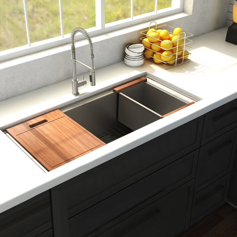 ZLINE Garmisch 33-Inch Undermount Single Bowl Stainless Steel Kitchen Sink - Scratch Resistant, Includes Bottom Grid & Accessories (SLS 33S) - Perfect for Modern Kitchens, Remodeling & Chef-Grade Food Prep