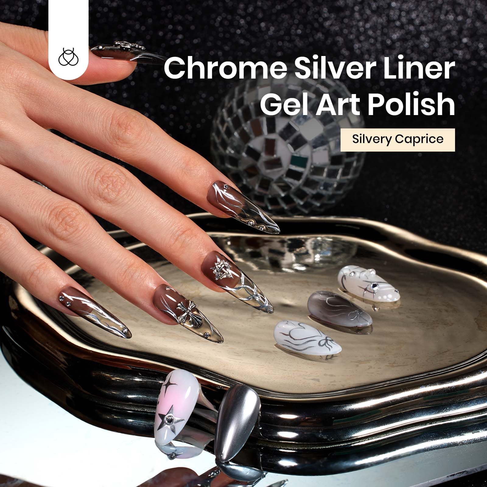 Beetles Metallic Silver Gel Nail Polish - 7ml Mirror Chrome French Tip Nail Art Liner with 3D Metal Effect | Soak Off UV/LED Lamp Gel Polish for Salon & Home Manicure | Perfect for French Tips, Swirl Lines & Chrome Nail Designs