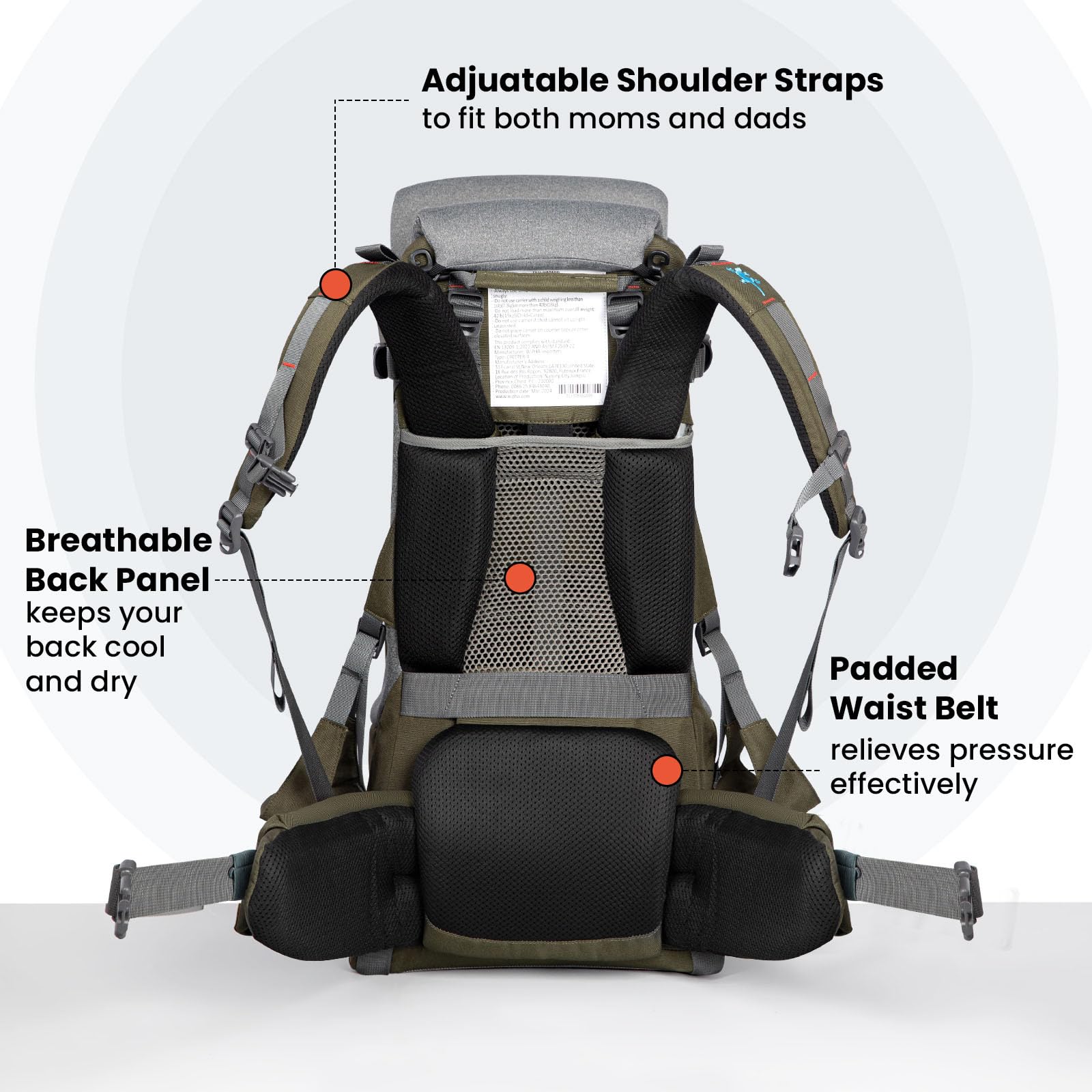 WIPHA Ergonomic Baby Backpack Carrier for Hiking - Adjustable Padded Child Seat with Sun Canopy, Large Storage & Insulated Pocket - Safe Toddler Carrier for Outdoor Adventures, Travel & Parenting
