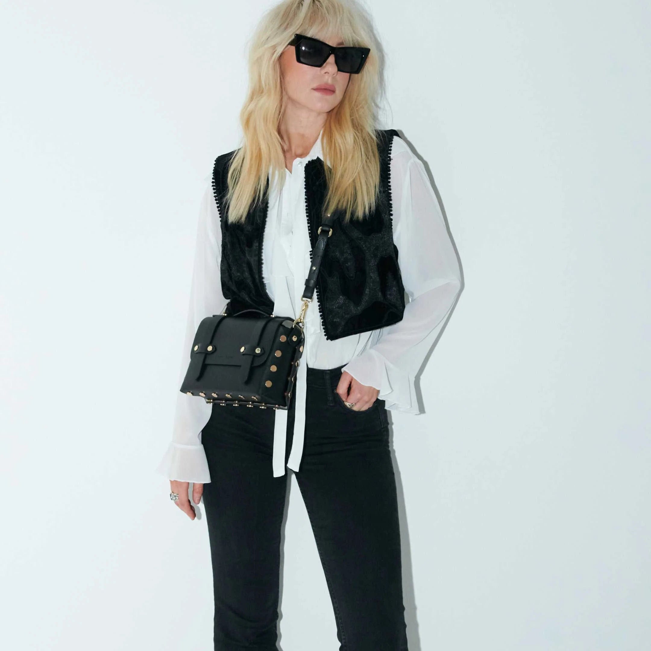 Vegan Cactus Leather Studded Crossbody Bag for Women | Black | Stylish & Sustainable Fashion Accessory for Parties, Travel & Everyday Use
