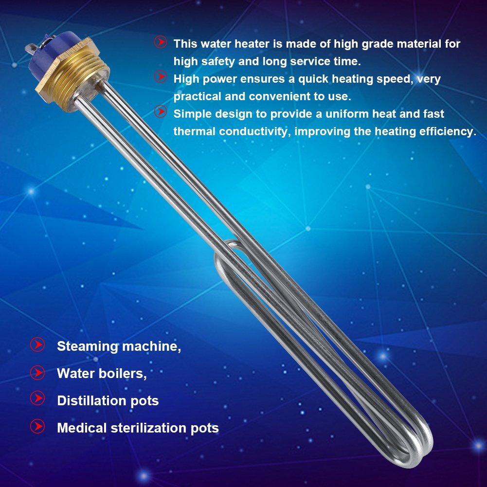 Stainless Steel Immersion Water Heater - Submersible Electric Heating Element with Copper Thread Head for Hot Water Tanks, Buckets & Portable Heating | DIY, Camping, Emergency Use