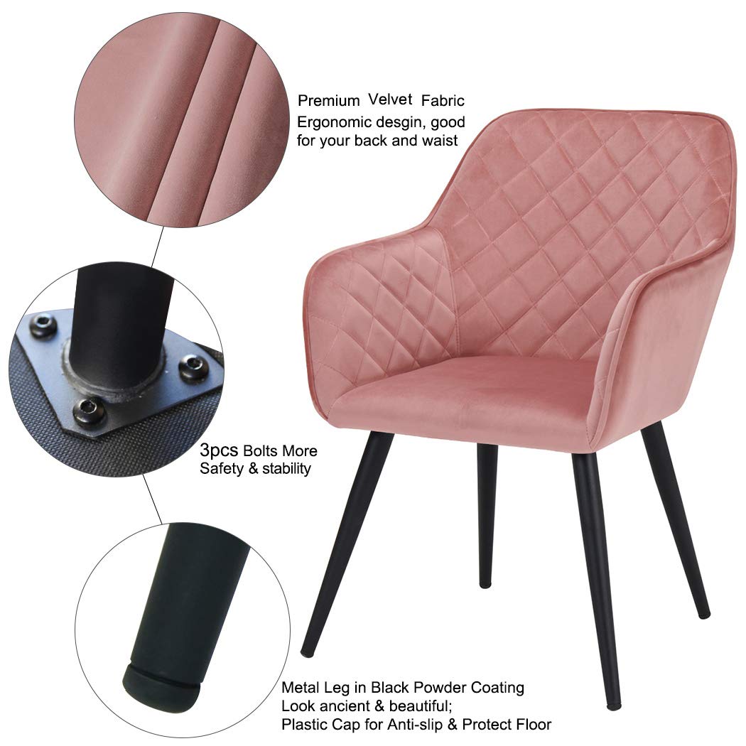 DUHOME Mid-Century Modern Accent Chair with Armrests - Velvet Upholstered Lounge Chair for Living Room, Bedroom & Reception - Sturdy Metal Frame, Padded Seat, Easy Assembly (Pink) - Perfect for Relaxing, Reading & Stylish Home Decor