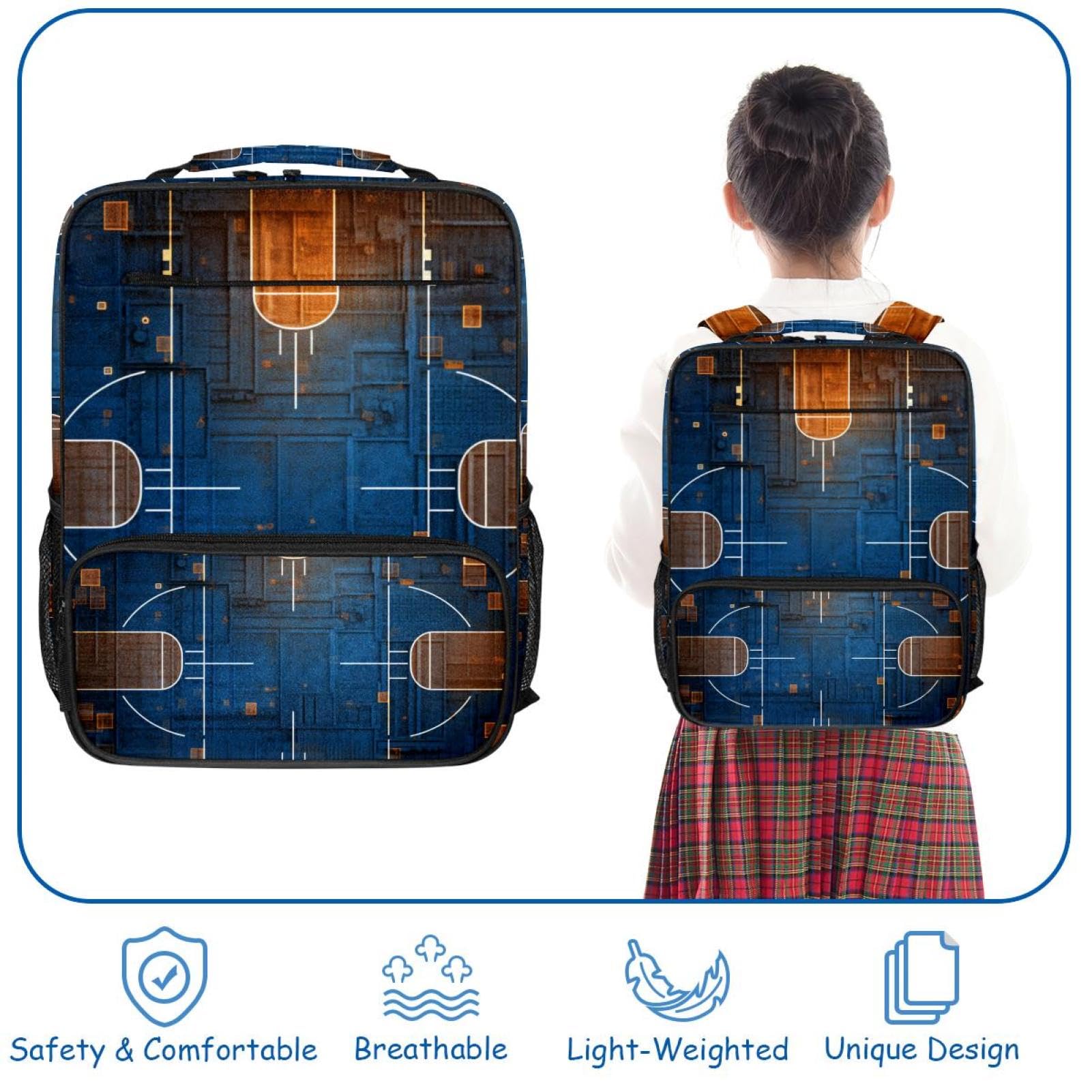 Men's & Women's Travel Backpack - Durable Art Basketball Court Design Backpack for Hiking, Gym, School & Daily Commute