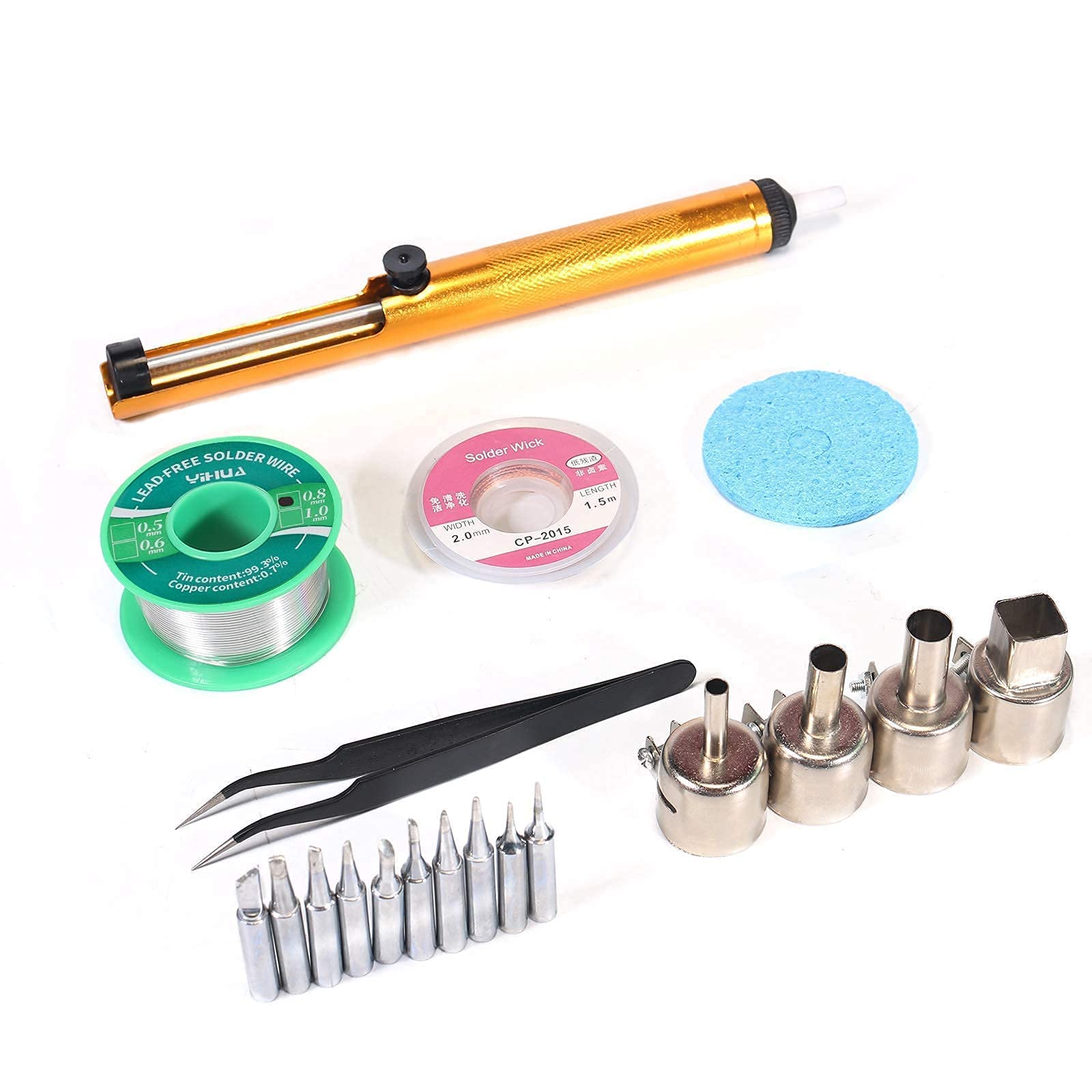 YIHUA 853D 3A USB Professional Soldering Station with Hot Air Rework, Power Supply & 28-Piece Accessories Kit - Includes #2300 Nozzles, Iron Holder & Cleaning Tools for Electronics Repair, DIY Projects & PCB Work