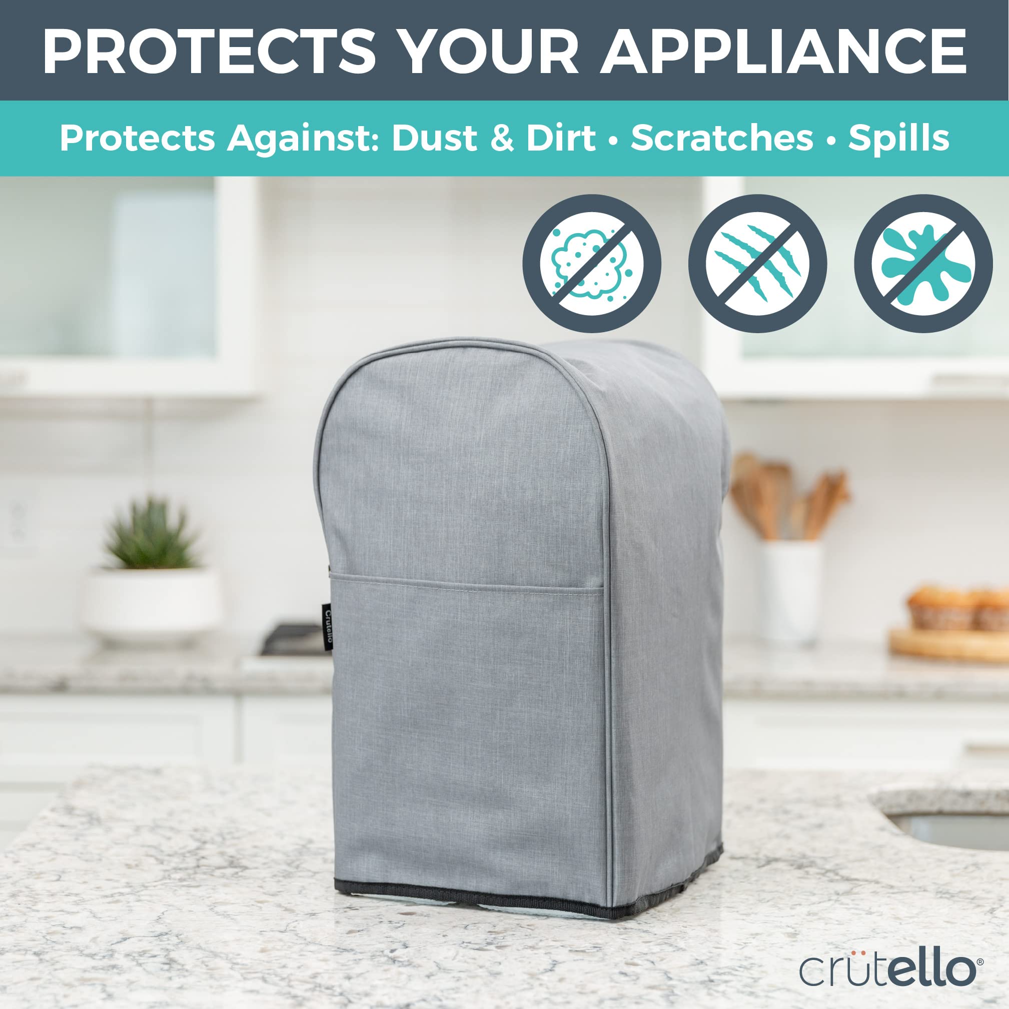 Crutello 7-10 Cup Food Processor Cover with Storage Pockets - Universal Fit for Most Medium Food Processors - Dustproof Kitchen Countertop Protector - Perfect for Meal Prep & Small Appliance Storage