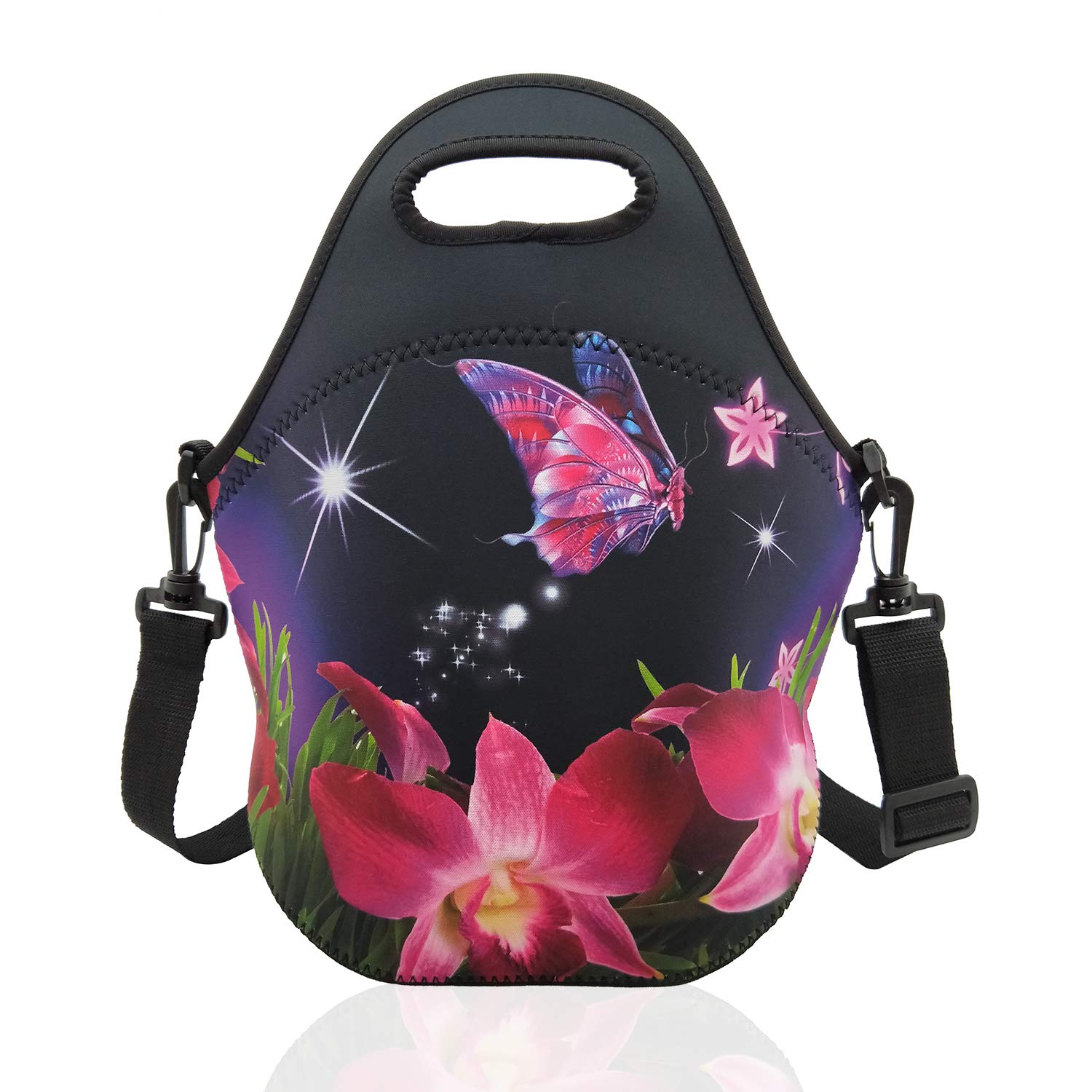 Insulated Neoprene Lunch Bag for Work & Travel - Flower Design