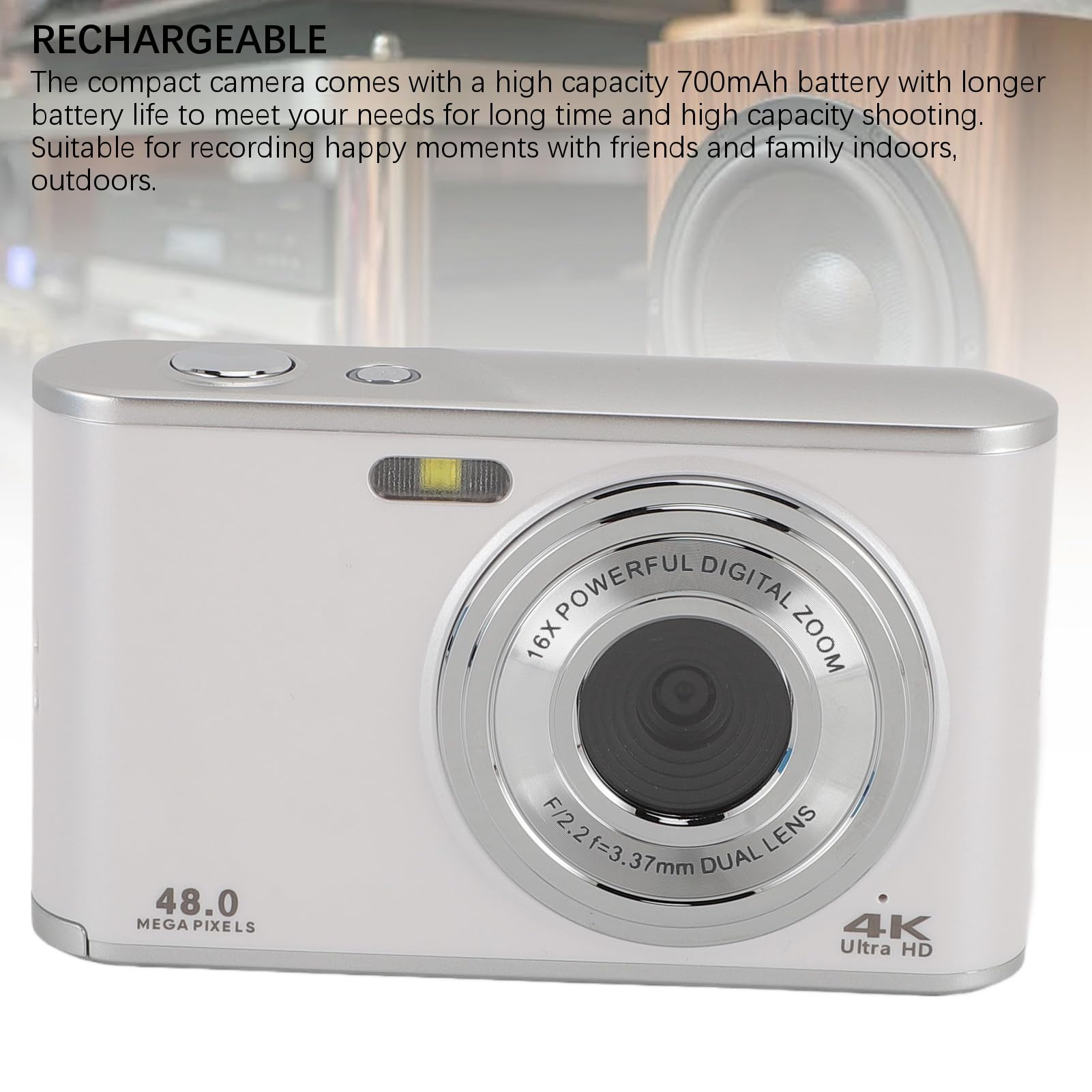 4K Compact Digital Camera with 2.8 Inch Screen - Perfect for Beginners & Students, Travel Photography & Vlogging (White)