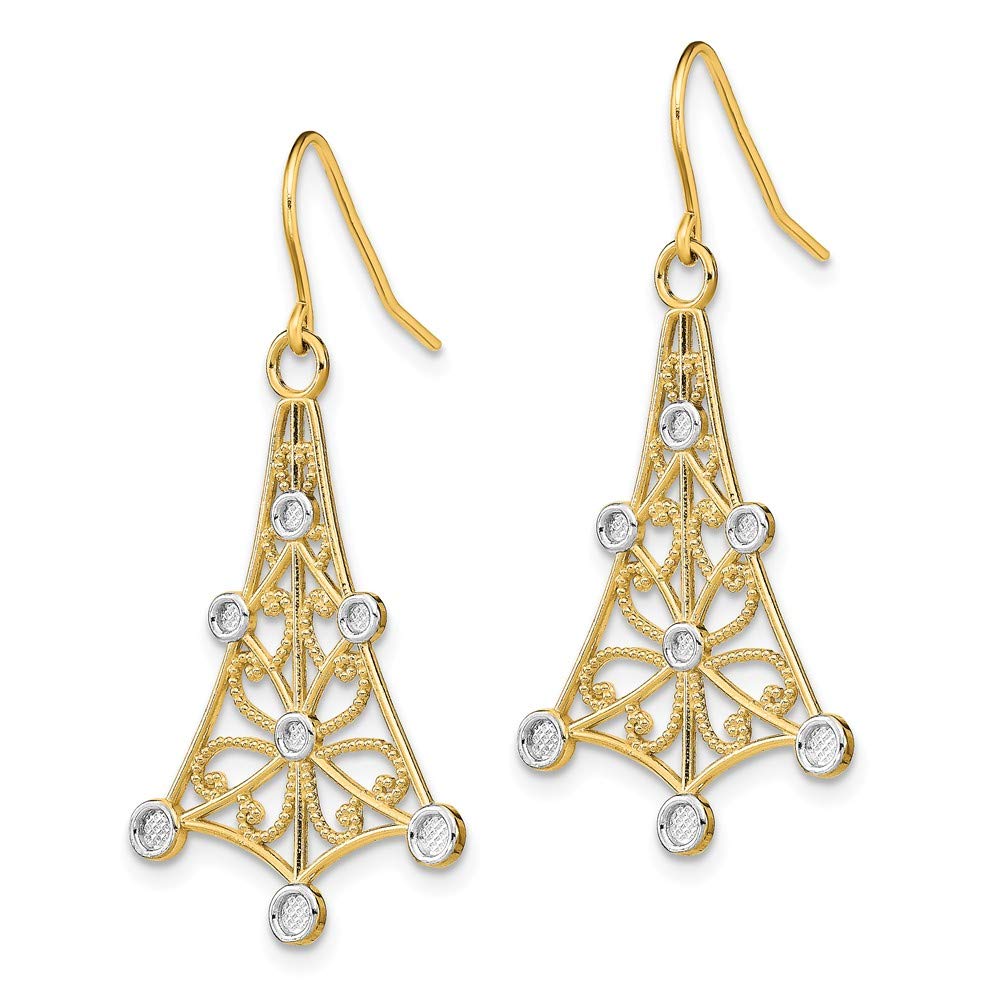 14k Yellow Gold Two-Tone Dangle Wire Earrings for Women | Unique Handmade Jewelry Gift for Her | Perfect for Parties, Weddings & Special Occasions