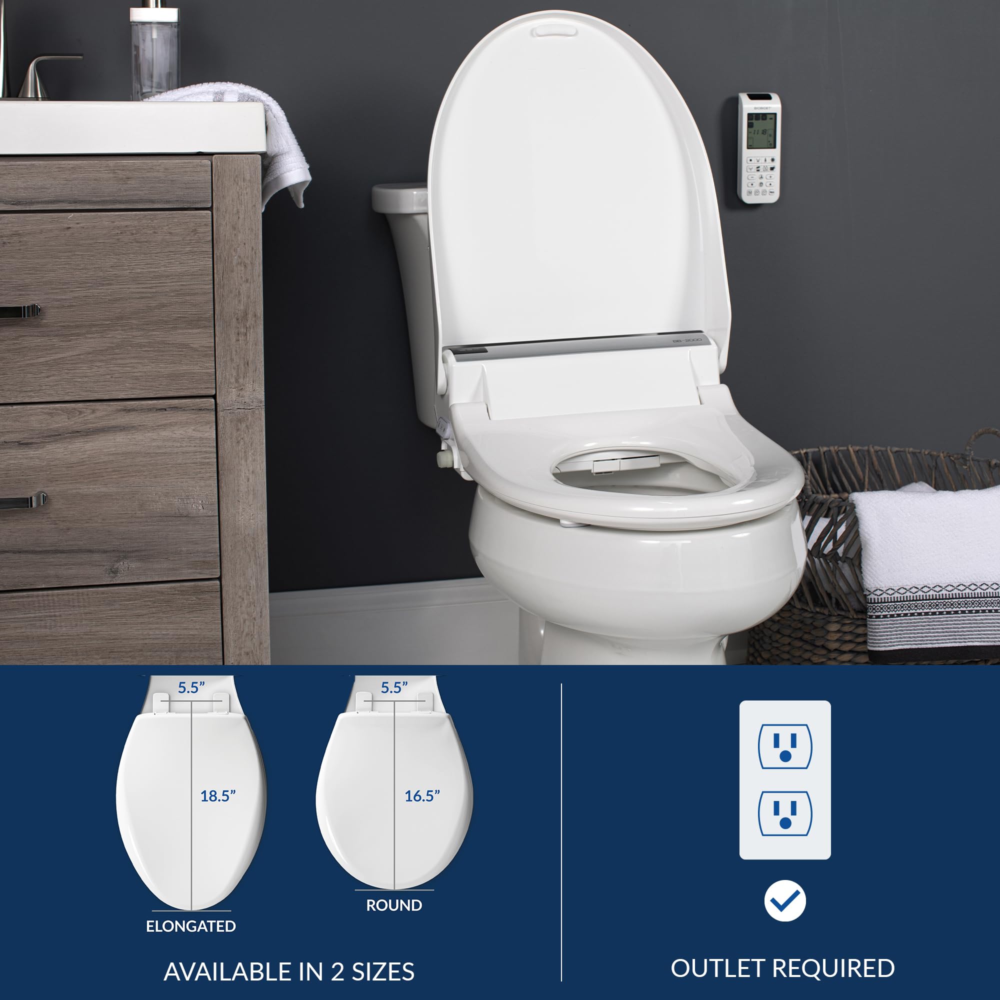 BioBidet BB2000R Bliss BB-2000 Smart Bidet Toilet Seat with Self-Cleaning Hydroflush, Hybrid Heating & Wireless Remote | White Round | Perfect for Modern Bathrooms, Elderly Care & Luxury Home Upgrades