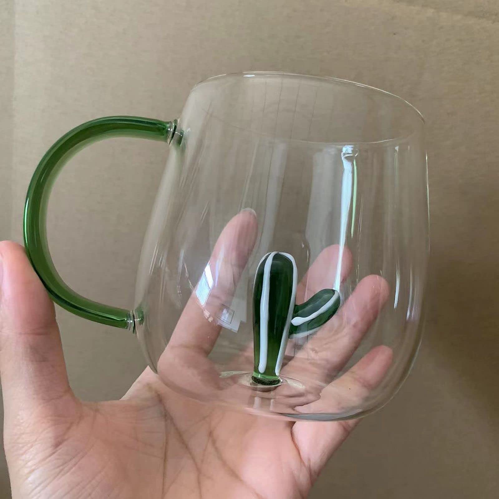 3D Crystal Glass Animal Plant Wishing Coffee Cup - Milk Chocolate Cappuccino Style, Unique Home & Office Decoration Gift (Cactus Design) | Perfect for Coffee Lovers, Housewarming Gifts & Desk Decor