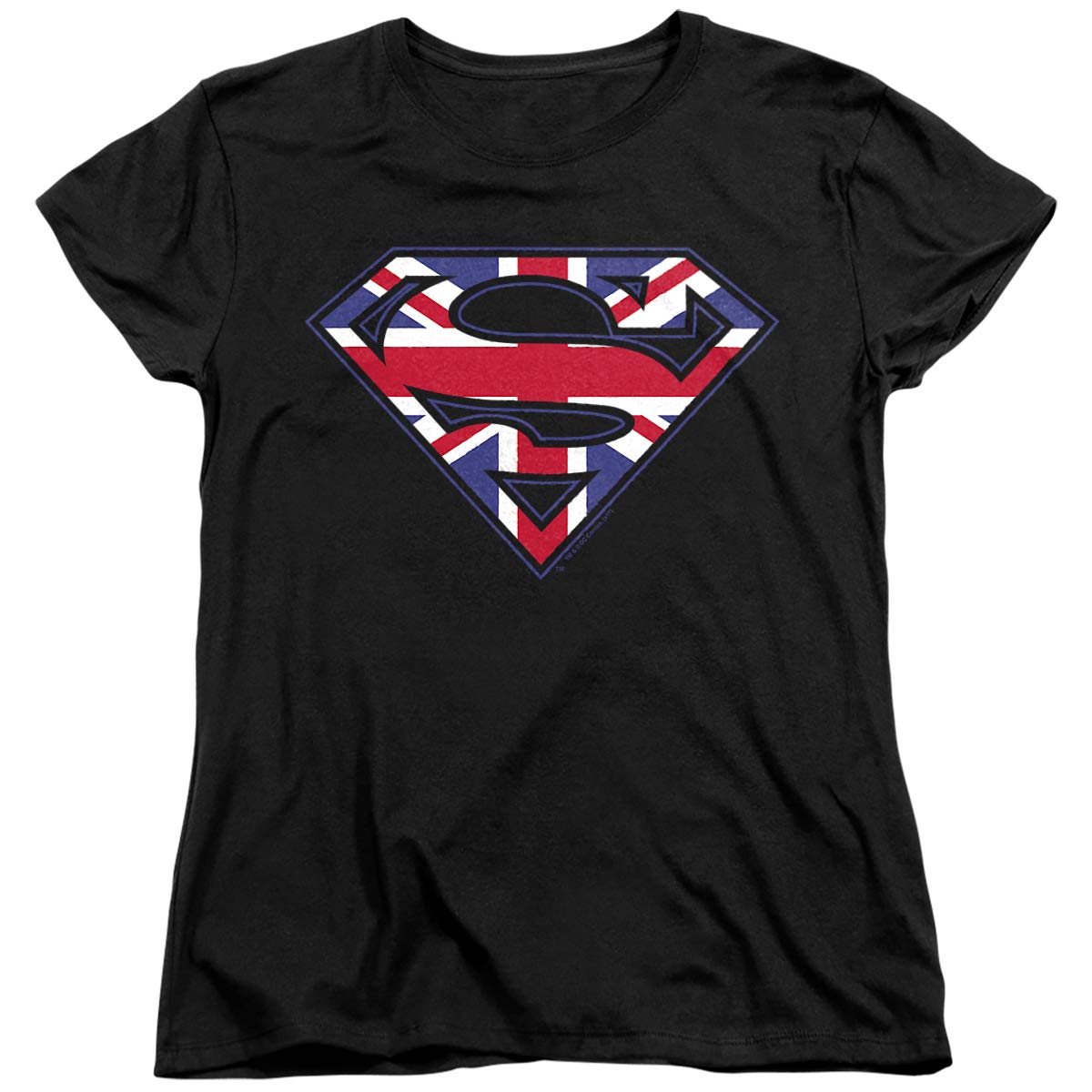 Superman Great Britain Shield Women's T-Shirt | Vintage British Flag Graphic Tee | Casual Streetwear for Women | Perfect for Cosplay, Comic Con & Everyday Wear