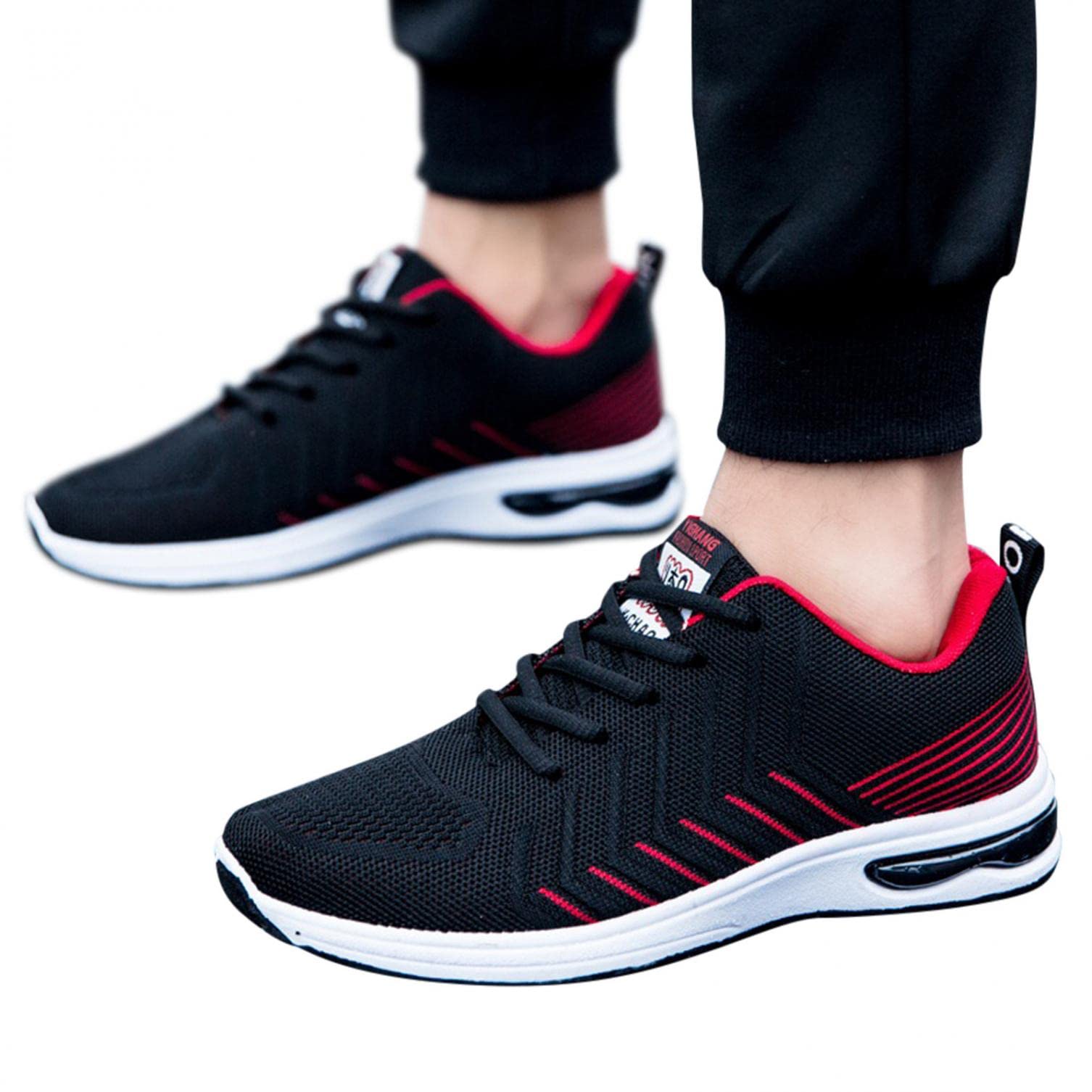 Hbeylia Men's Lace Up Sneakers - Lightweight Breathable Mesh Running Shoes for Men | Non-Slip Athletic Walking & Hiking Shoes | Perfect for Gym, Workout, Travel & Daily Wear