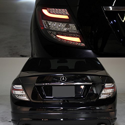 AKKON Rear LED Tail Lights Brake Lamps Replacement Pair for 2008-2010 Mercedes-Benz W203 C-Class 4-Door Sedan - Black Bezel - Enhanced Visibility & Style for Night Driving & Car Customization