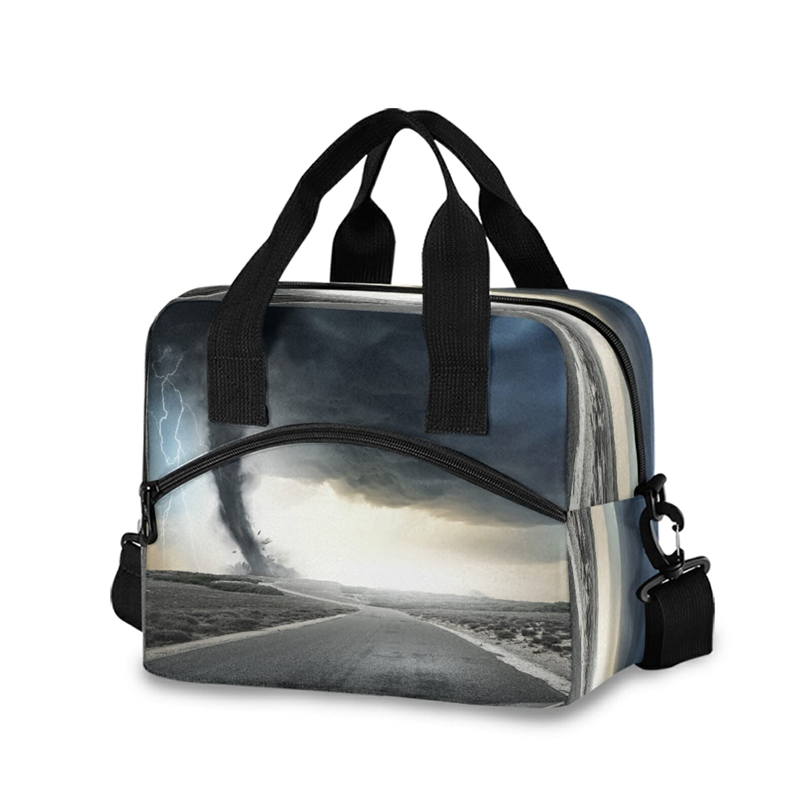 KEEPREAL Black Tornado Print Insulated Lunch Bag with Shoulder Strap & Carry Handle - Eco-Friendly Cooler Tote for School, Work & Picnics | Perfect for Kids, Men & Women