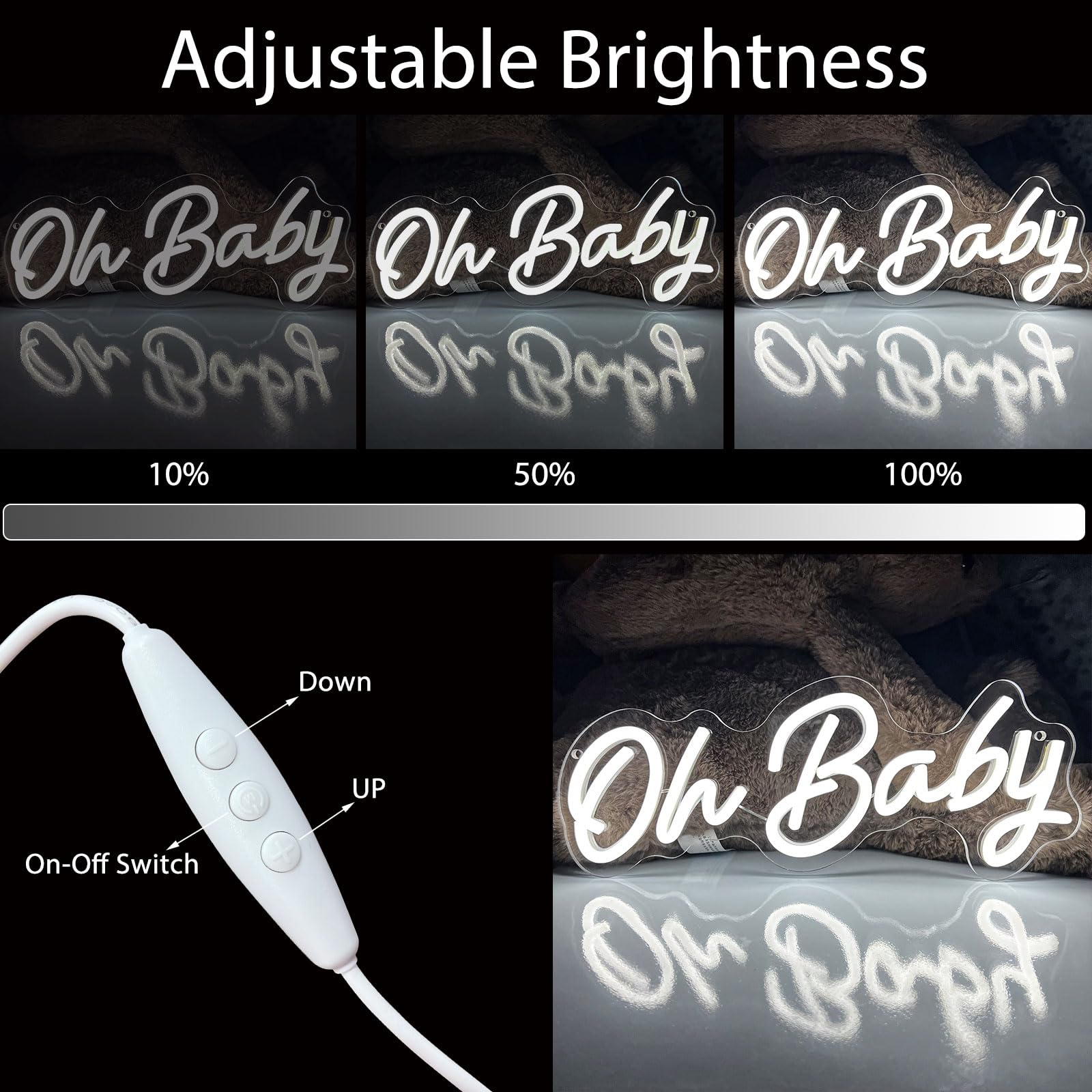 Oh Baby Neon Sign - Dimmable LED Wall Decor for Bedroom, Wedding & Baby Shower | USB Powered Custom Neon Light for Valentine's Day Gift & Birthday Party Backdrop | Perfect for Home Decor & Romantic Ambiance