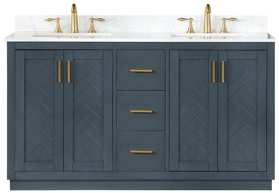 Gazsi 60 Inch Double Sink Bathroom Vanity Set in Charcoal Blue - No Mirror Included | Modern Bathroom Furniture for Master Bath & Guest Bath Remodel
