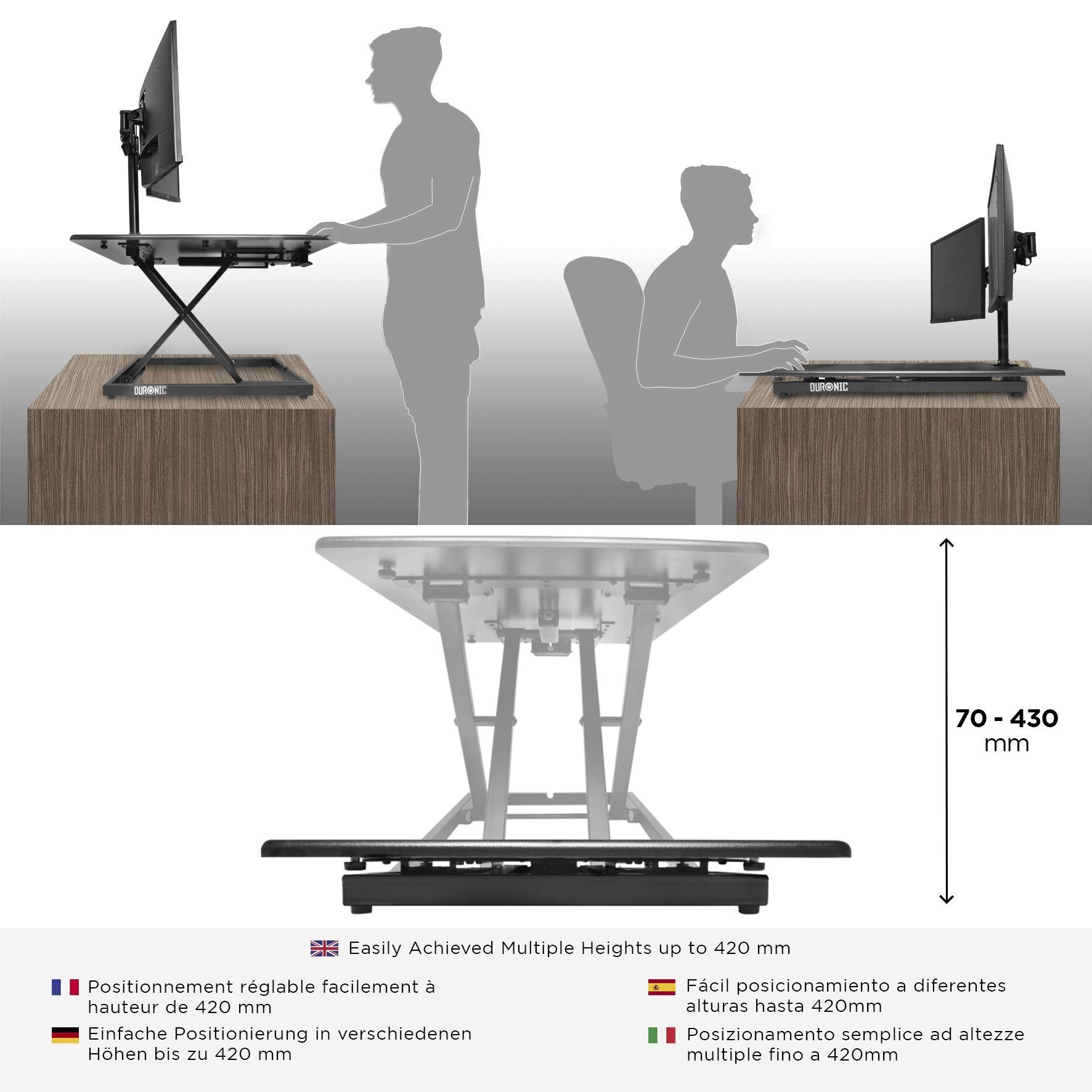 Duronic DM05D10 Height Adjustable Standing Desk Converter - 31.5