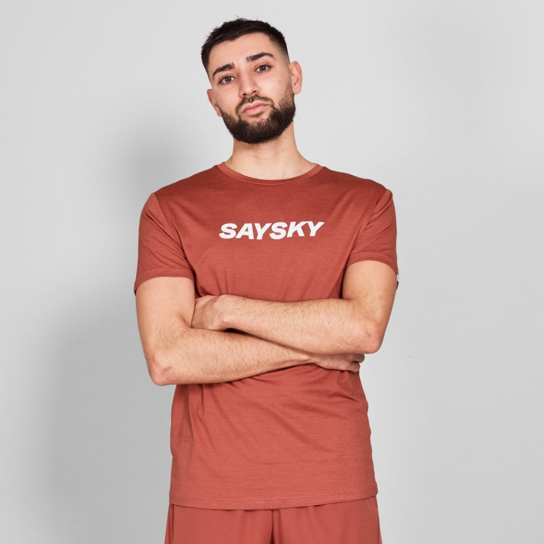 SAYSKY Men's Logo Pace T-Shirt - Lightweight Comfortable Cotton Tee for Running, Gym & Casual Wear