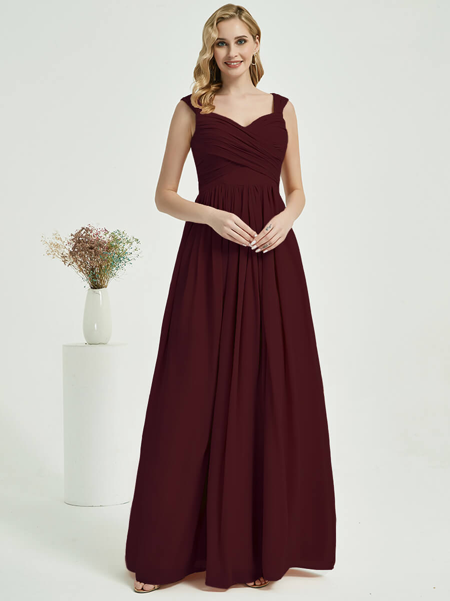 Elegant Burgundy Sweetheart Neckline Backless Chiffon Floor-Length Bridesmaid Dress for Weddings & Formal Events