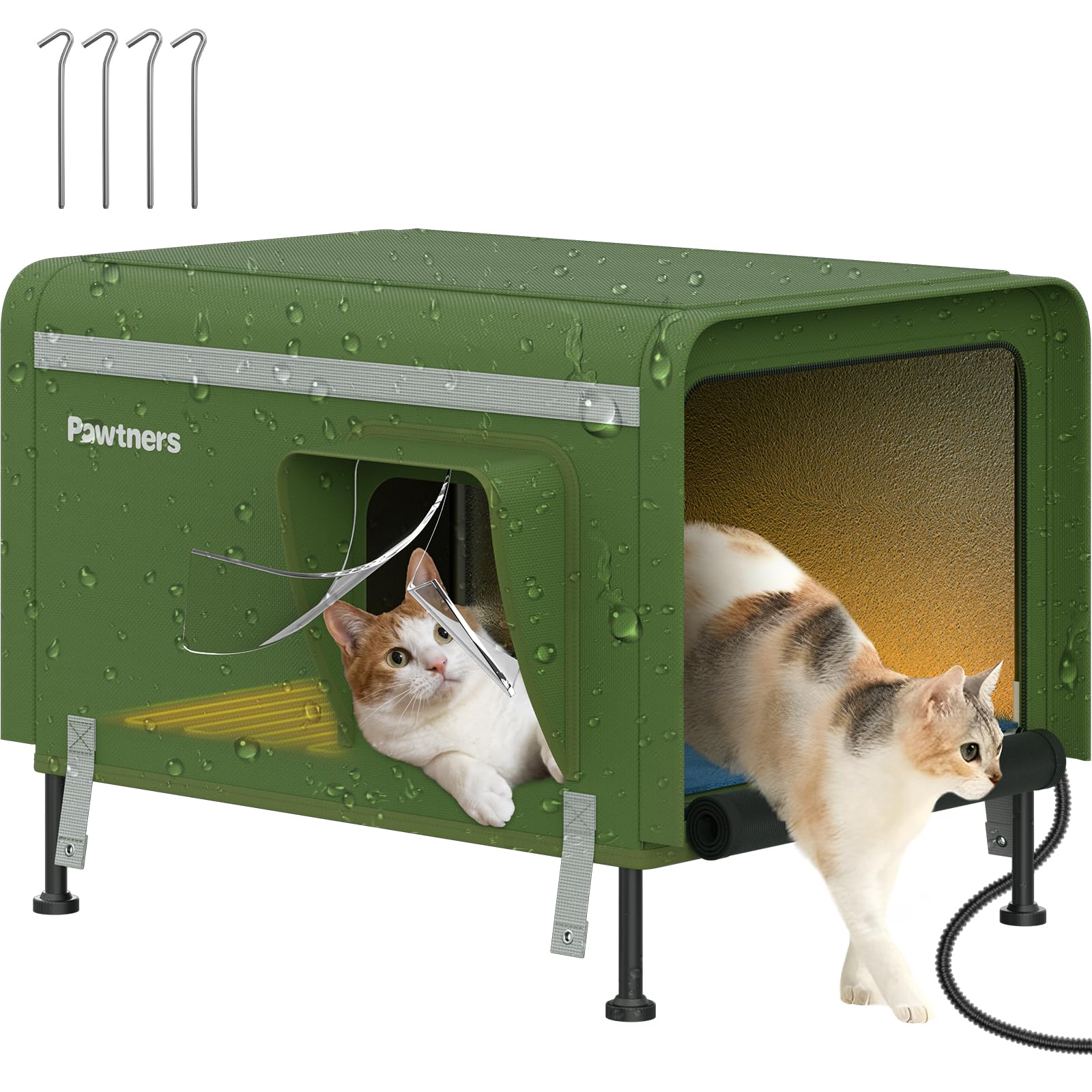 Heated Outdoor Cat House with Insulation & Escape Door - Weatherproof 900D Oxford Fabric Pet Shelter with Warming Pad for Stray & Feral Cats in Winter - Perfect for Backyards, Garages & Cold Weather Protection