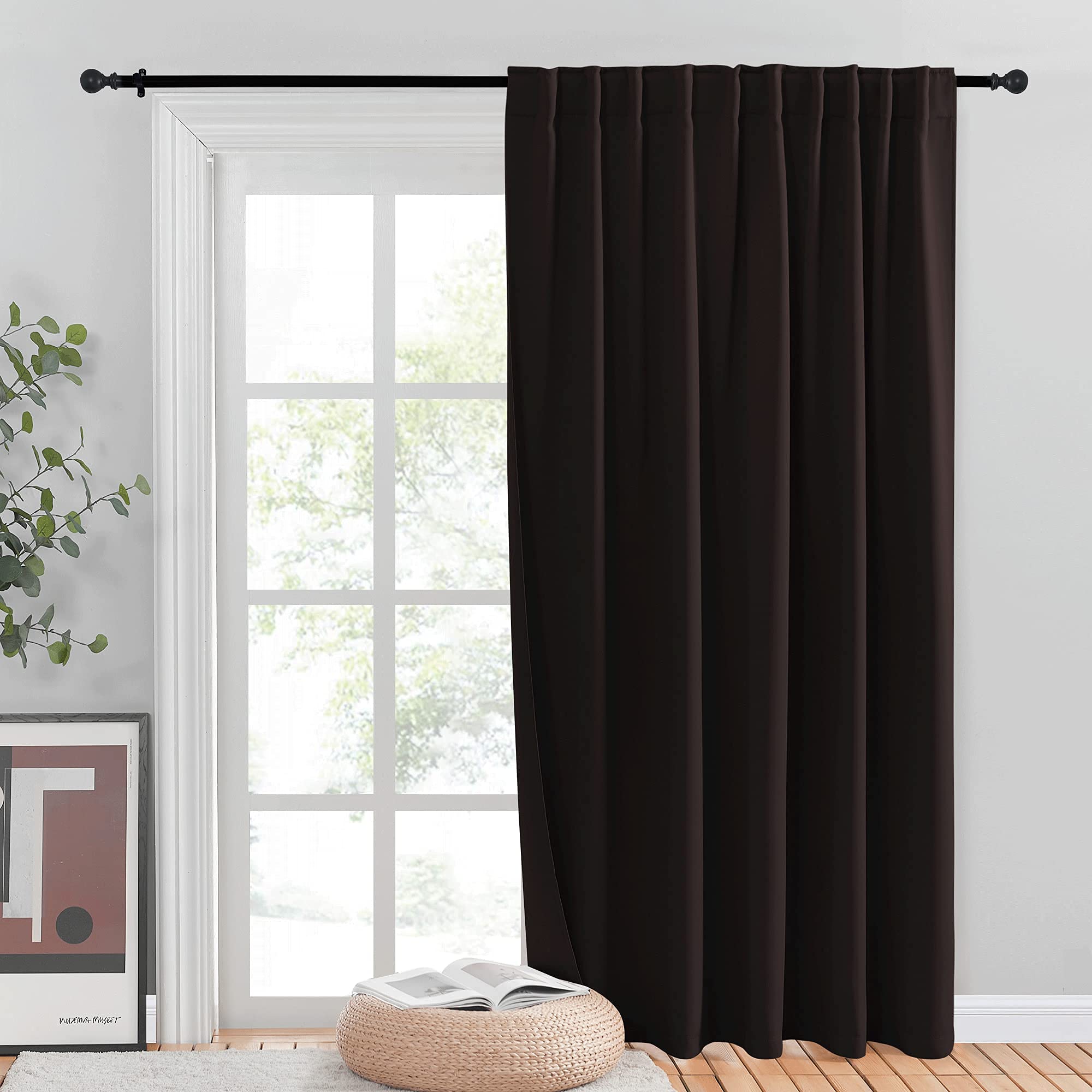NICETOWN Blackout Window Curtains & Room Divider - 80x84 Inch Toffee Brown Back Tab & Rod Pocket Drapes for Dining Room, Farmhouse, Cabin - Light Blocking, Privacy, Sound Dampening - Sold Individually