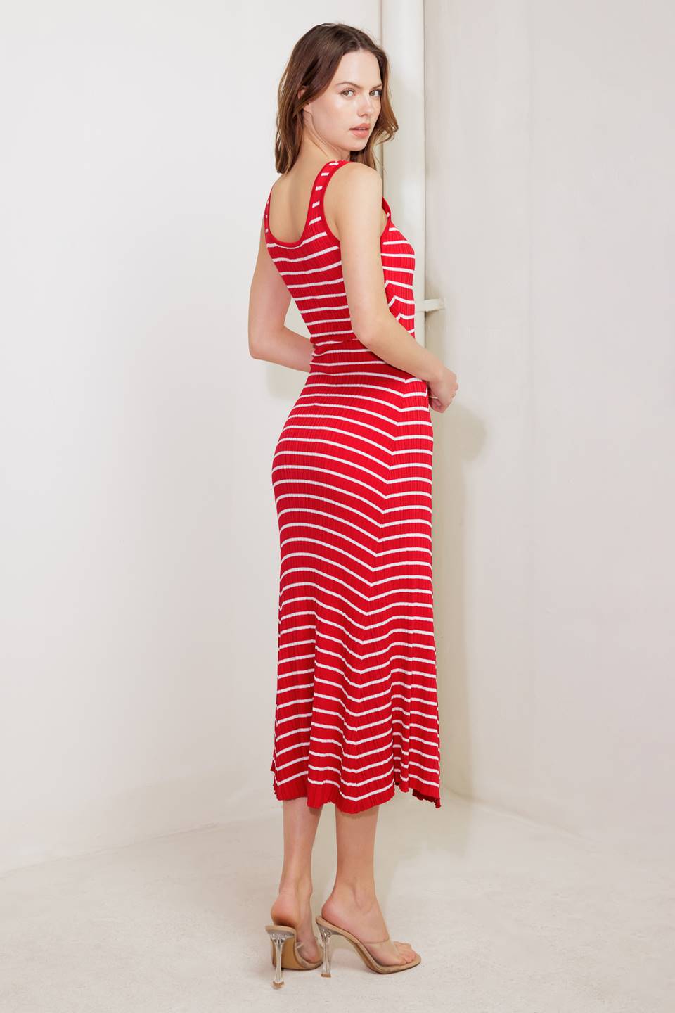 NEVE KNIT MIDI DRESS in Red | Women's Stretchy Comfortable Casual Dress for Everyday Wear, Date Night & Office Outfits