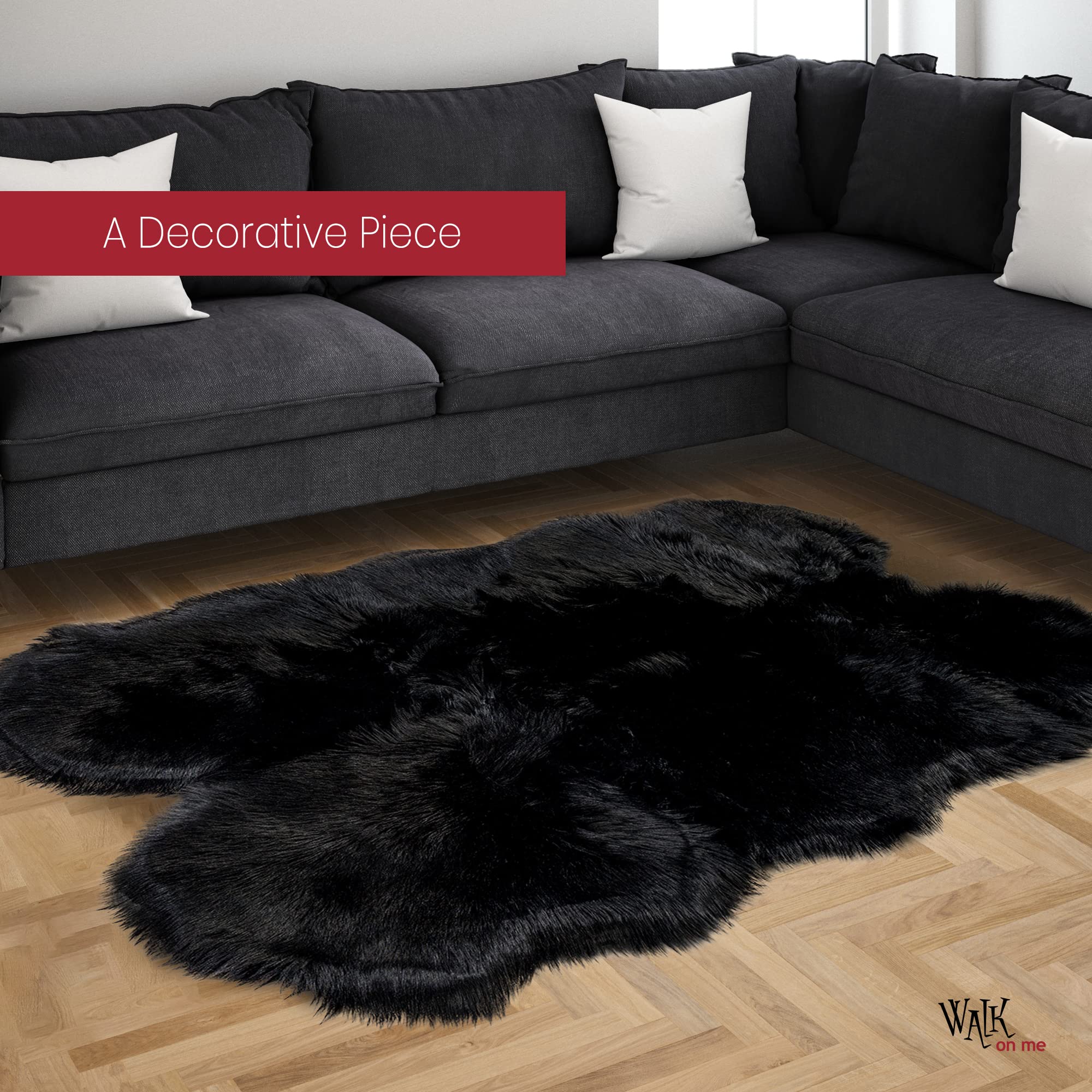 Luxury Soft Faux Fur Area Rug 3x5 Feet - Plush Black Shaggy Rug for Living Room, Bedroom, Nursery | Non-Slip Backing & Machine Washable | Cozy Home Decor for Winter, Movie Nights & Pet-Friendly Spaces