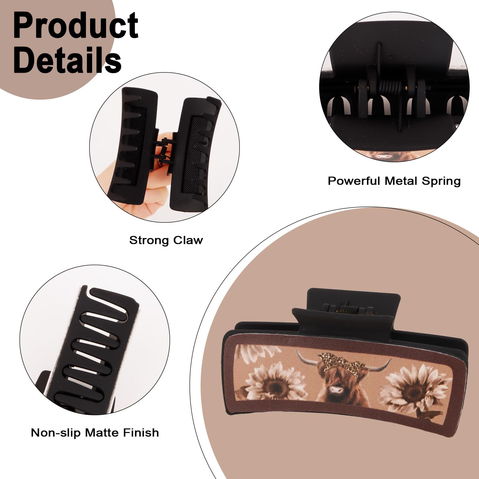 Western Hair Clips for Women - 4pcs Large Leather Cowgirl Hair Claws | Country Style Hair Accessories for Women & Girls | Perfect for Rodeo, Concerts & Western-Themed Events