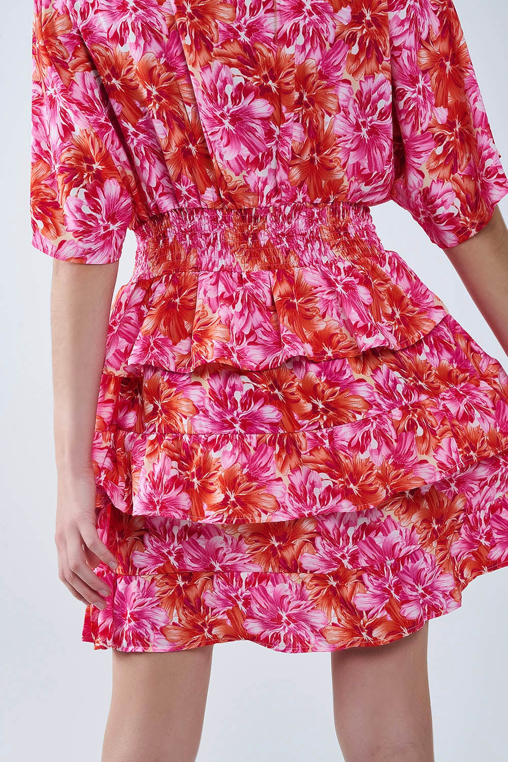 Floral Print Robe in Pink, Orange & Red Tones - Perfect for Summer Dresses, Beach Cover-Ups & Boho Fashion